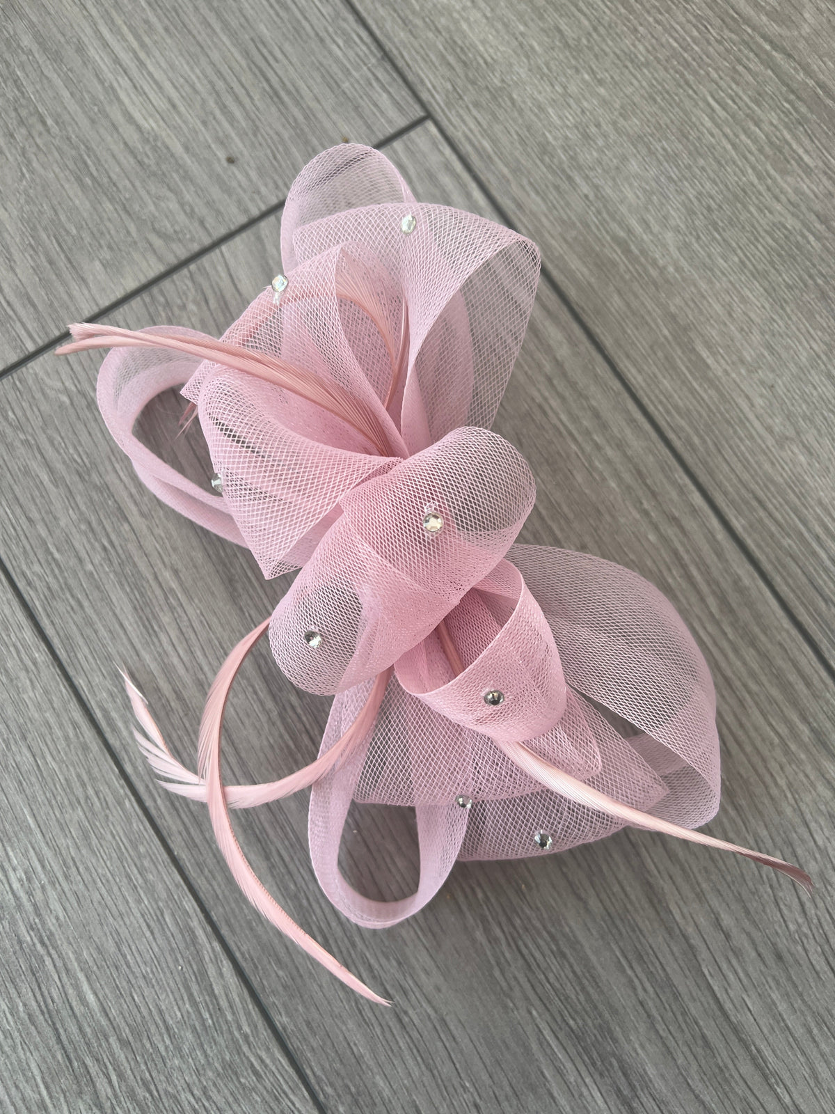 Dusky Pink Diamanté Loop Bow Fascinator-Fascinators Direct