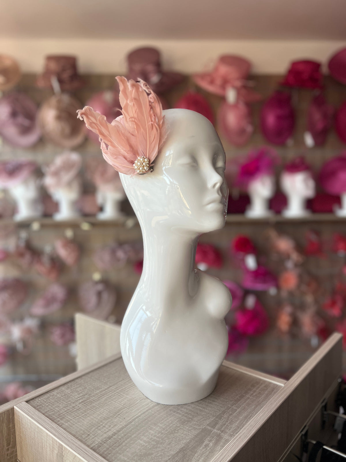 Dusky Pink Fascinator Clip with Vintage Feathers &amp; Pearls-Fascinators Direct