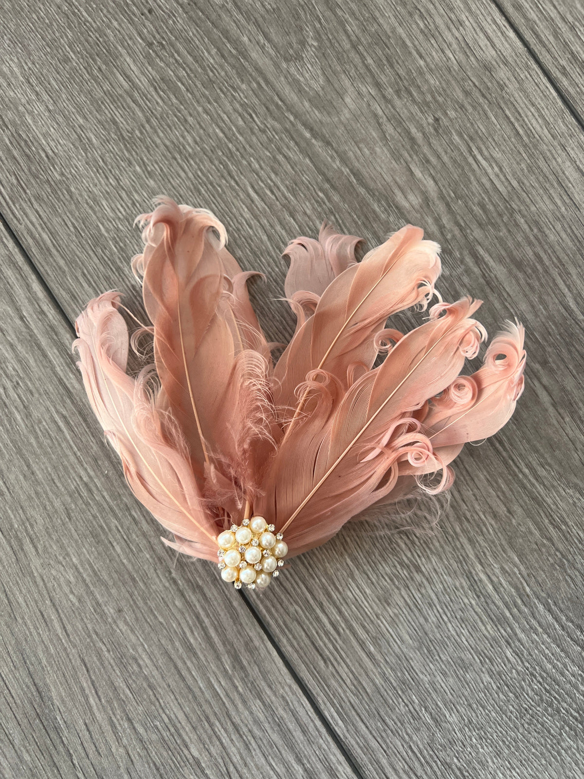 Dusky Pink Fascinator Clip with Vintage Feathers &amp; Pearls-Fascinators Direct