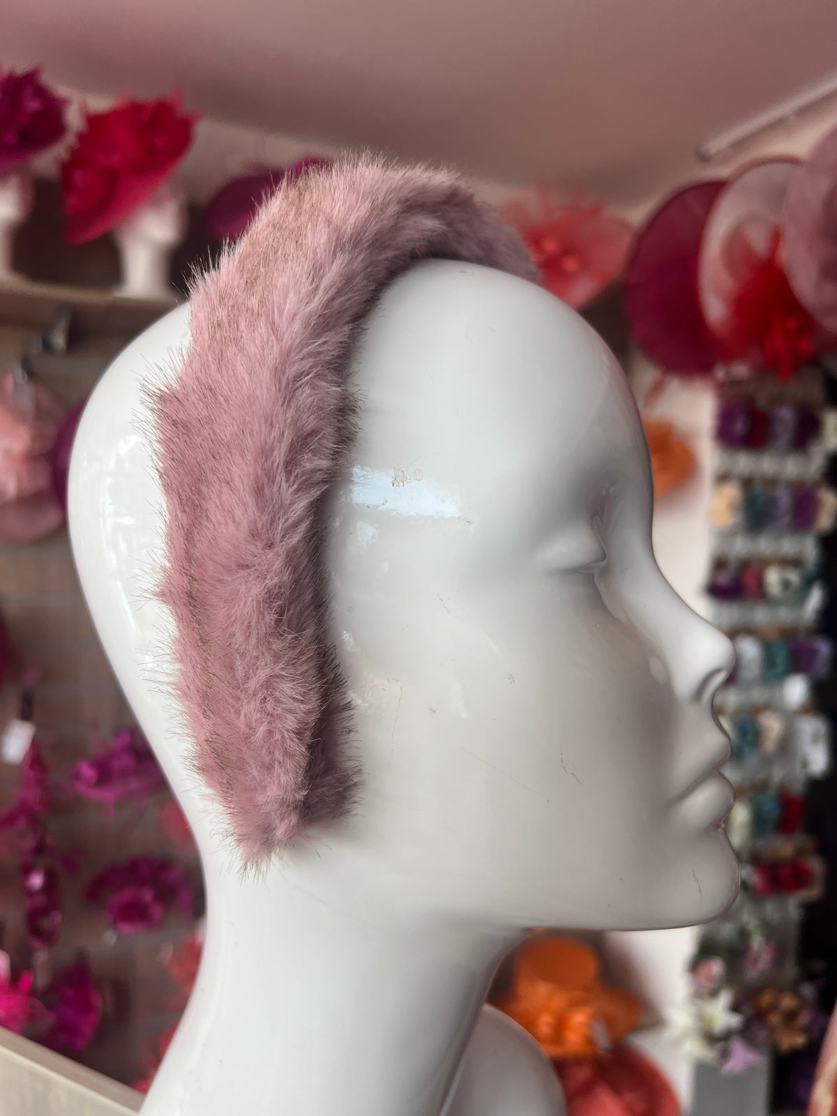 Dusky Pink Faux Fur Alice Band-Fascinators Direct