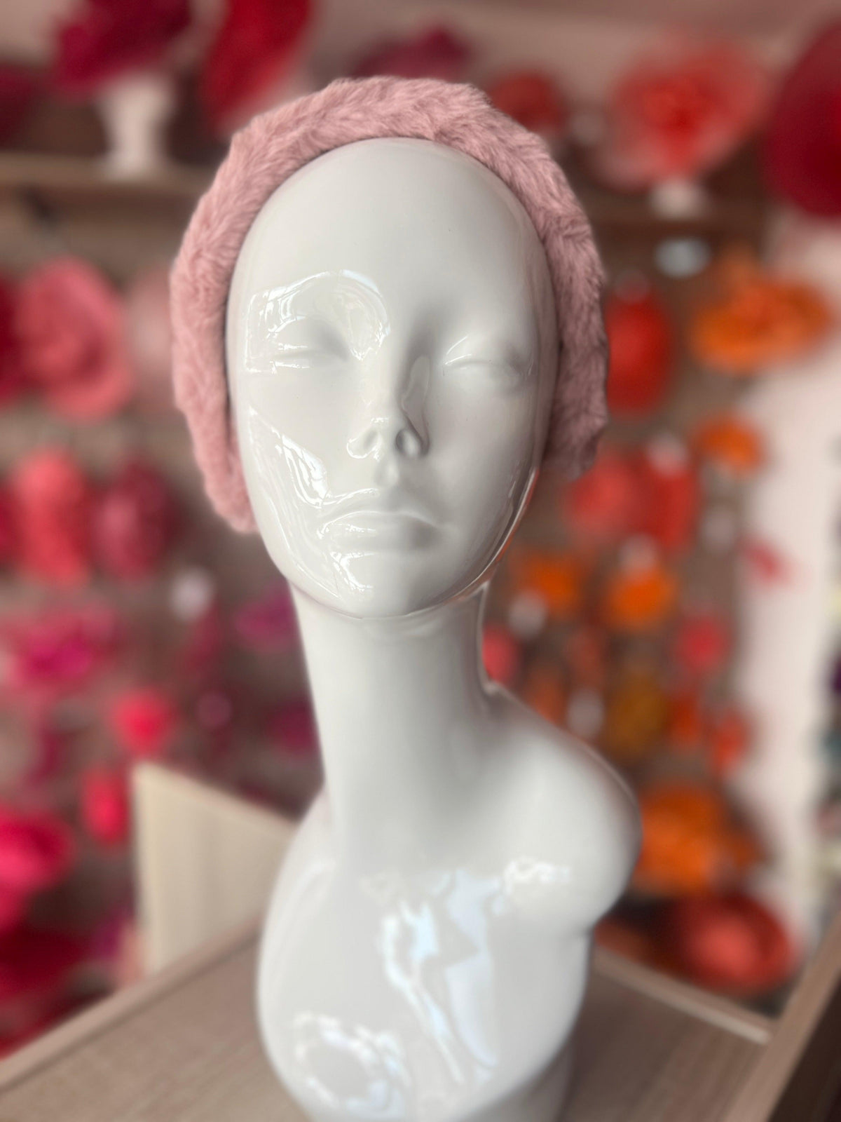 Dusky Pink Faux Fur Alice Band-Fascinators Direct