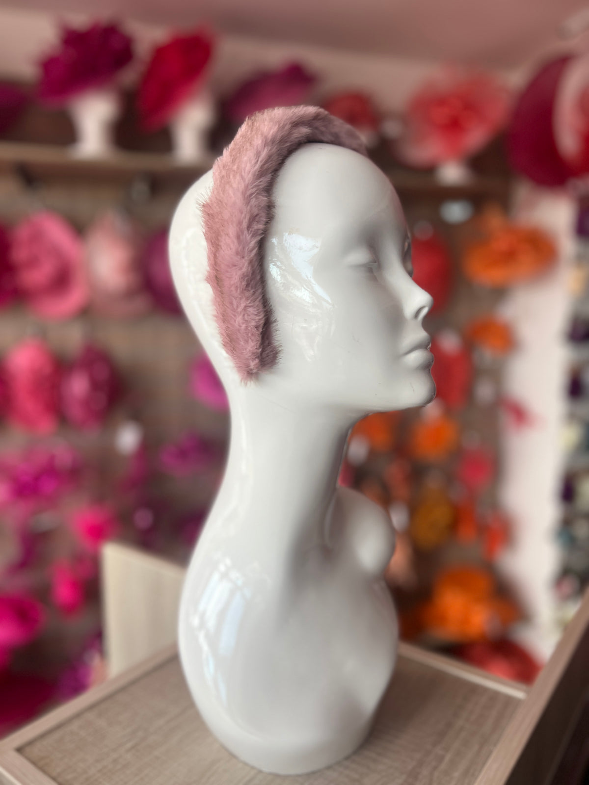 Dusky Pink Faux Fur Alice Band-Fascinators Direct