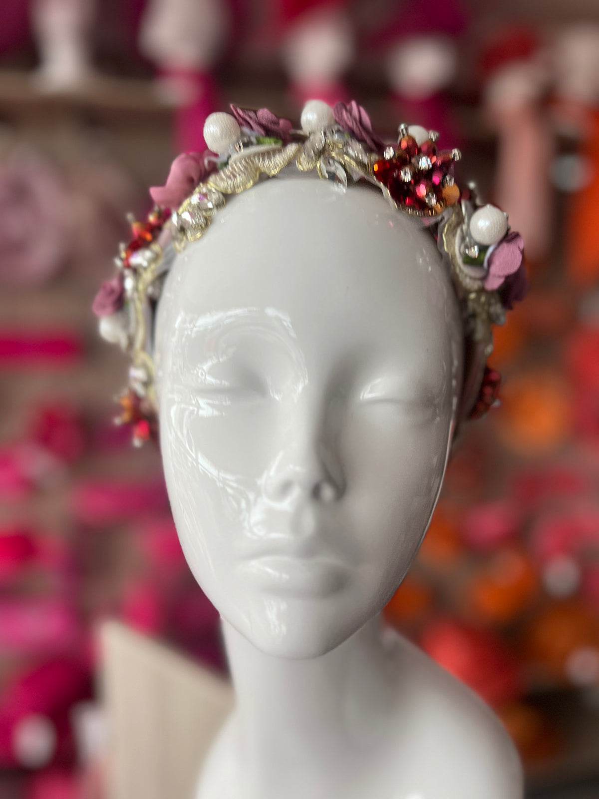 Dusky Pink Flower Headband With Beads &amp; Diamantes-Fascinators Direct