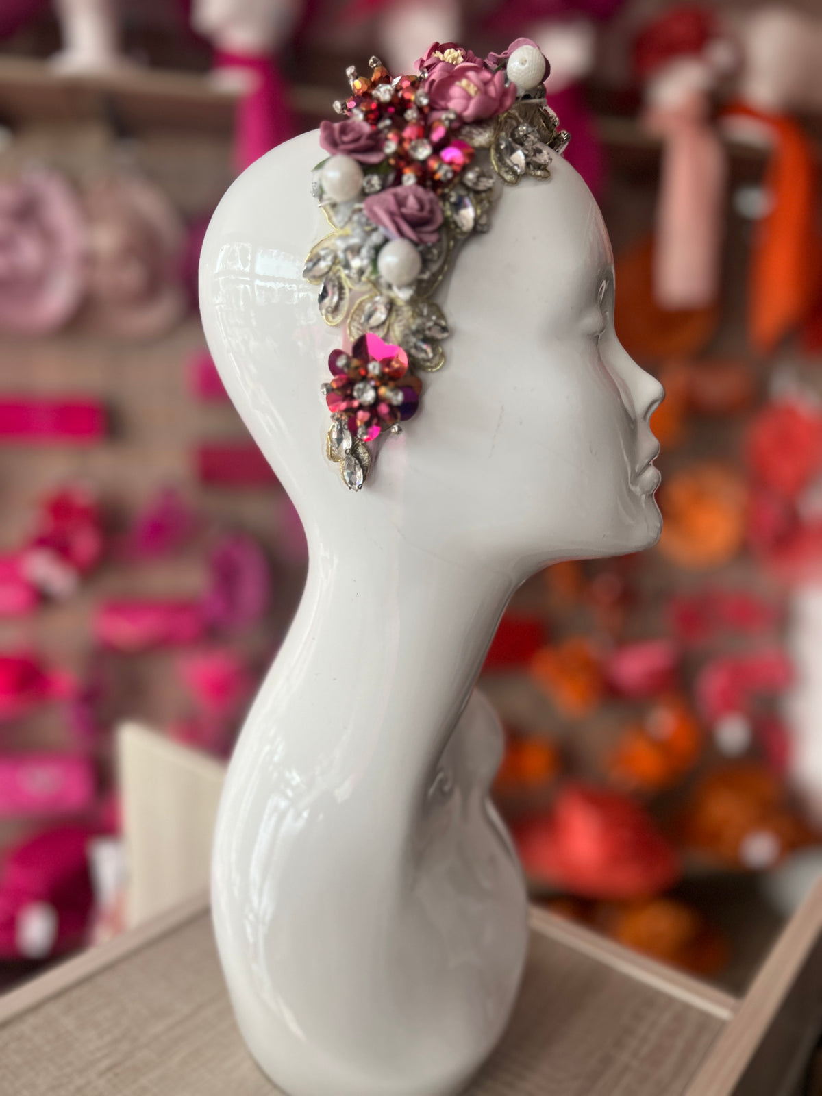 Dusky Pink Flower Headband With Beads &amp; Diamantes-Fascinators Direct