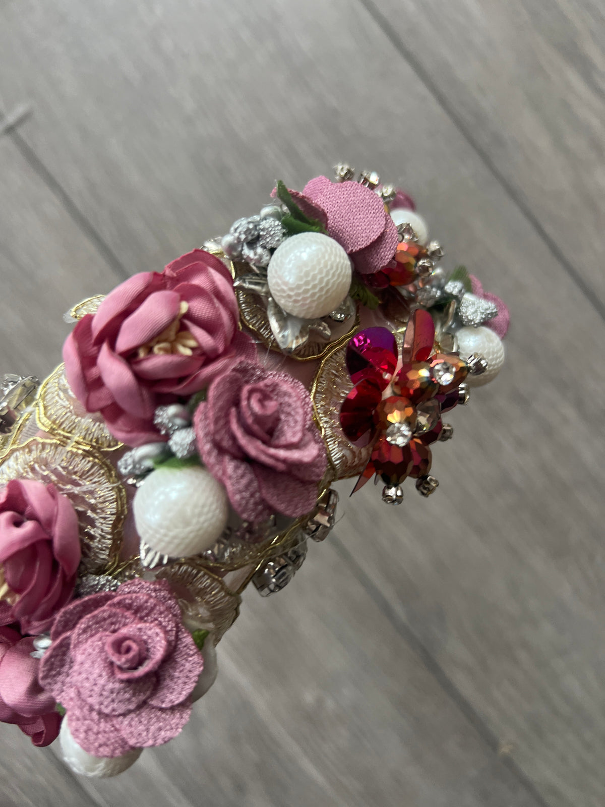 Dusky Pink Flower Headband With Beads &amp; Diamantes-Fascinators Direct