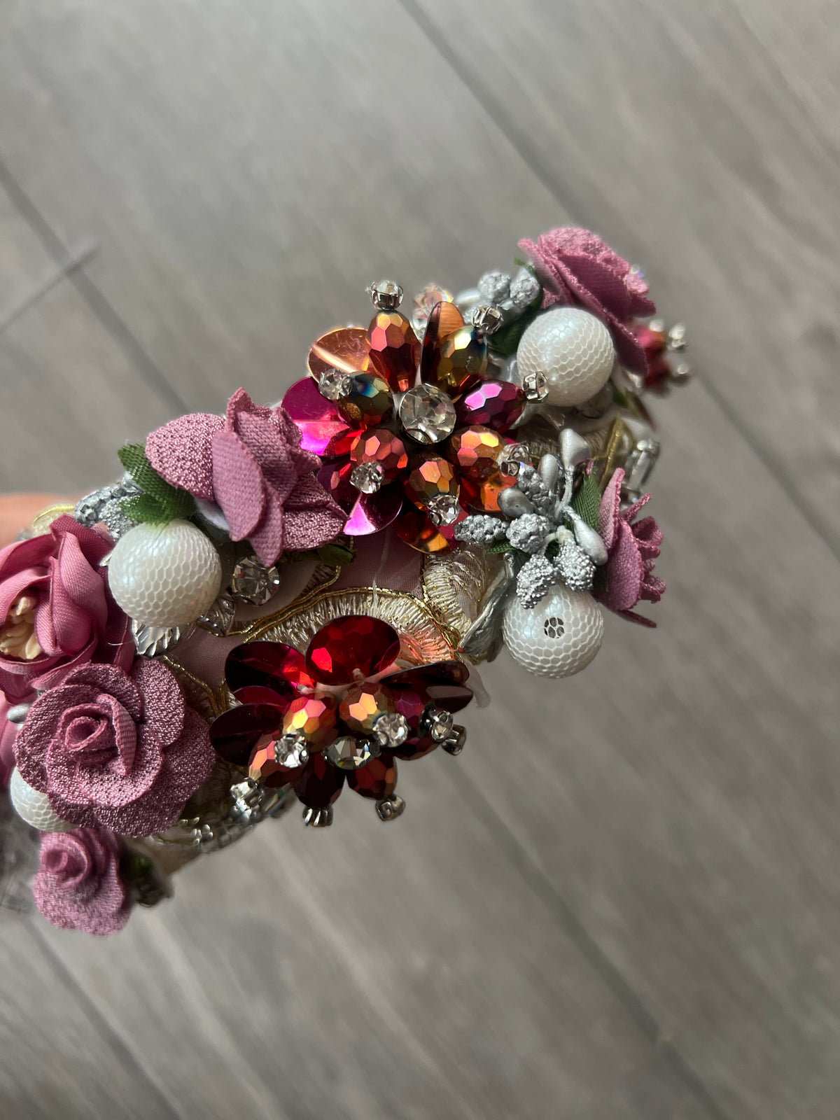 Dusky Pink Flower Headband With Beads &amp; Diamantes-Fascinators Direct