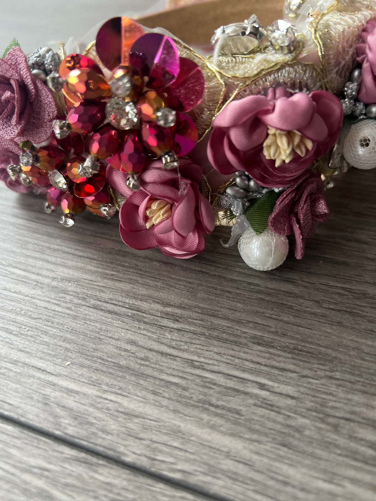 Dusky Pink Flower Headband With Beads &amp; Diamantes-Fascinators Direct