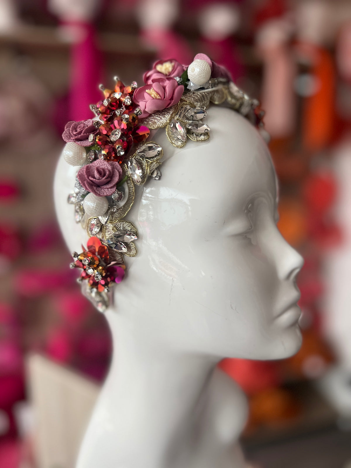 Dusky Pink Flower Headband With Beads &amp; Diamantes-Fascinators Direct