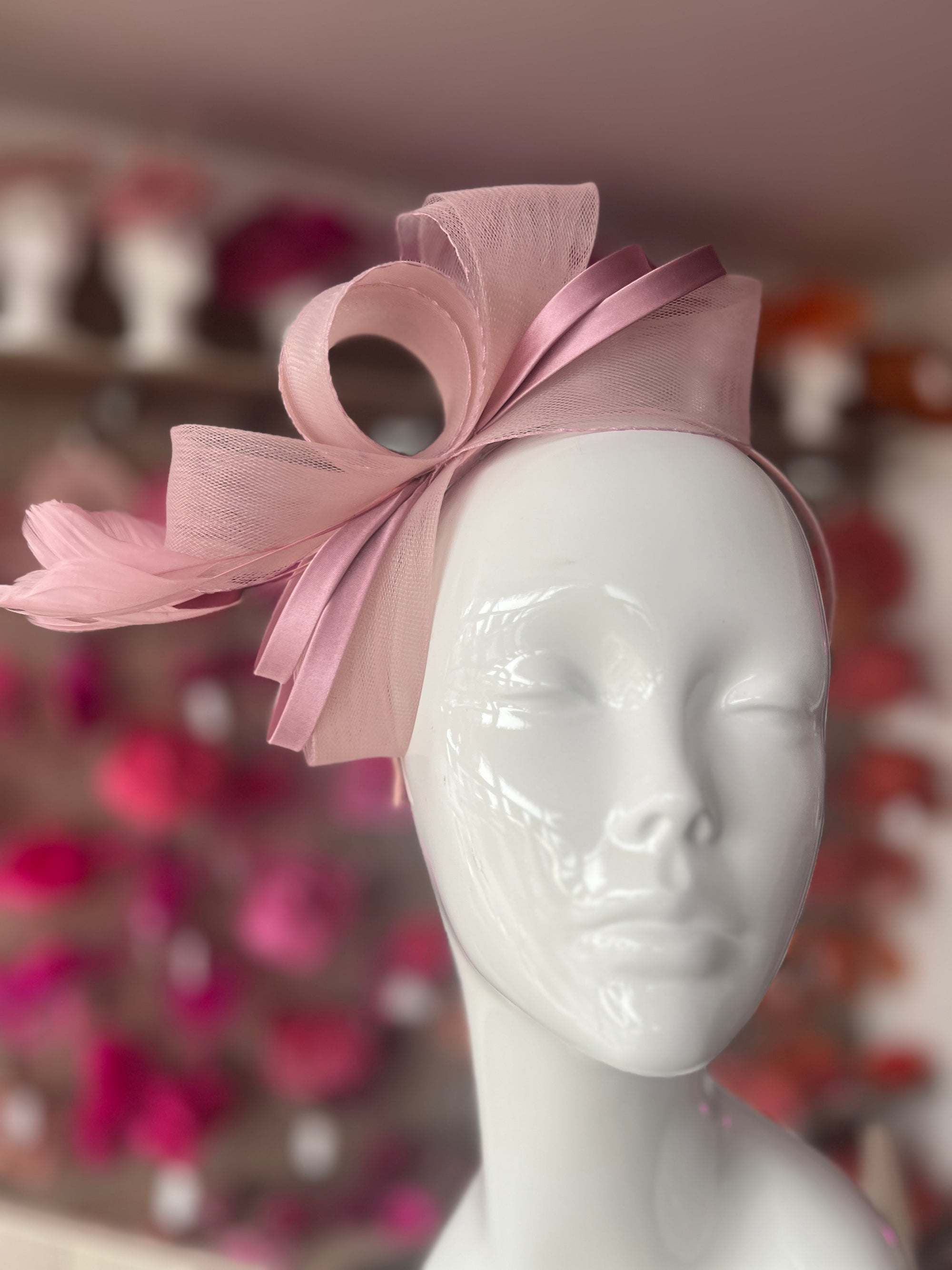 Dusky Pink Large Loop Crinoline & Satin Headband Fascinator-Fascinators Direct