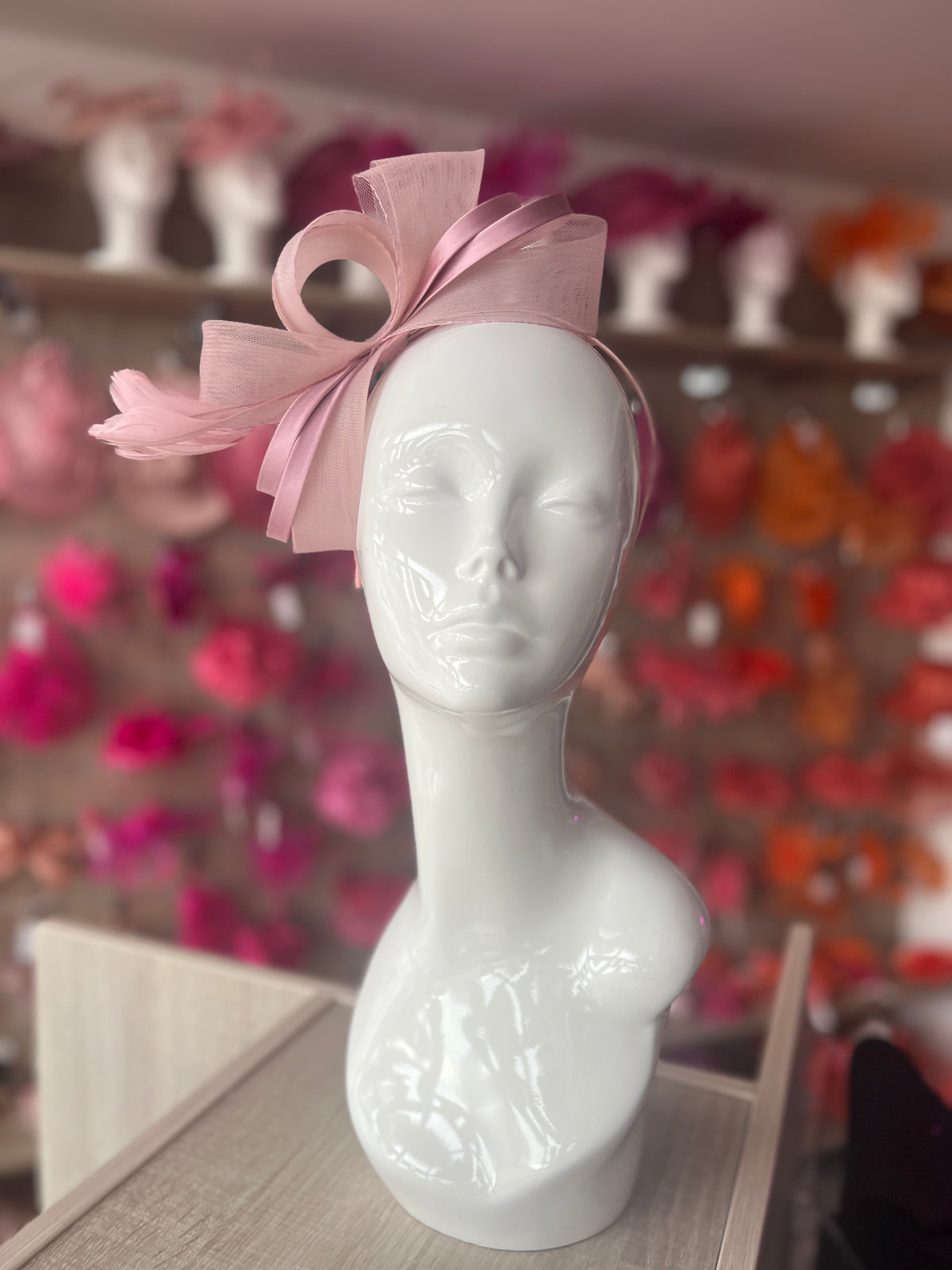 Dusky Pink Large Loop Crinoline &amp; Satin Headband Fascinator-Fascinators Direct