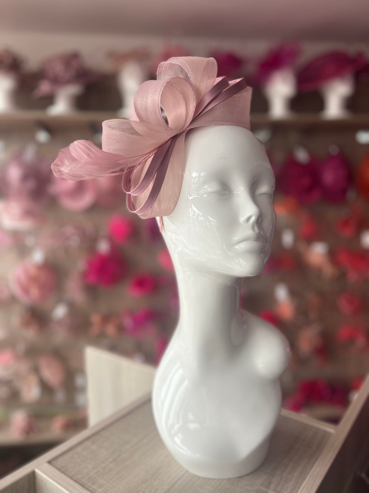 Dusky Pink Large Loop Crinoline &amp; Satin Headband Fascinator-Fascinators Direct