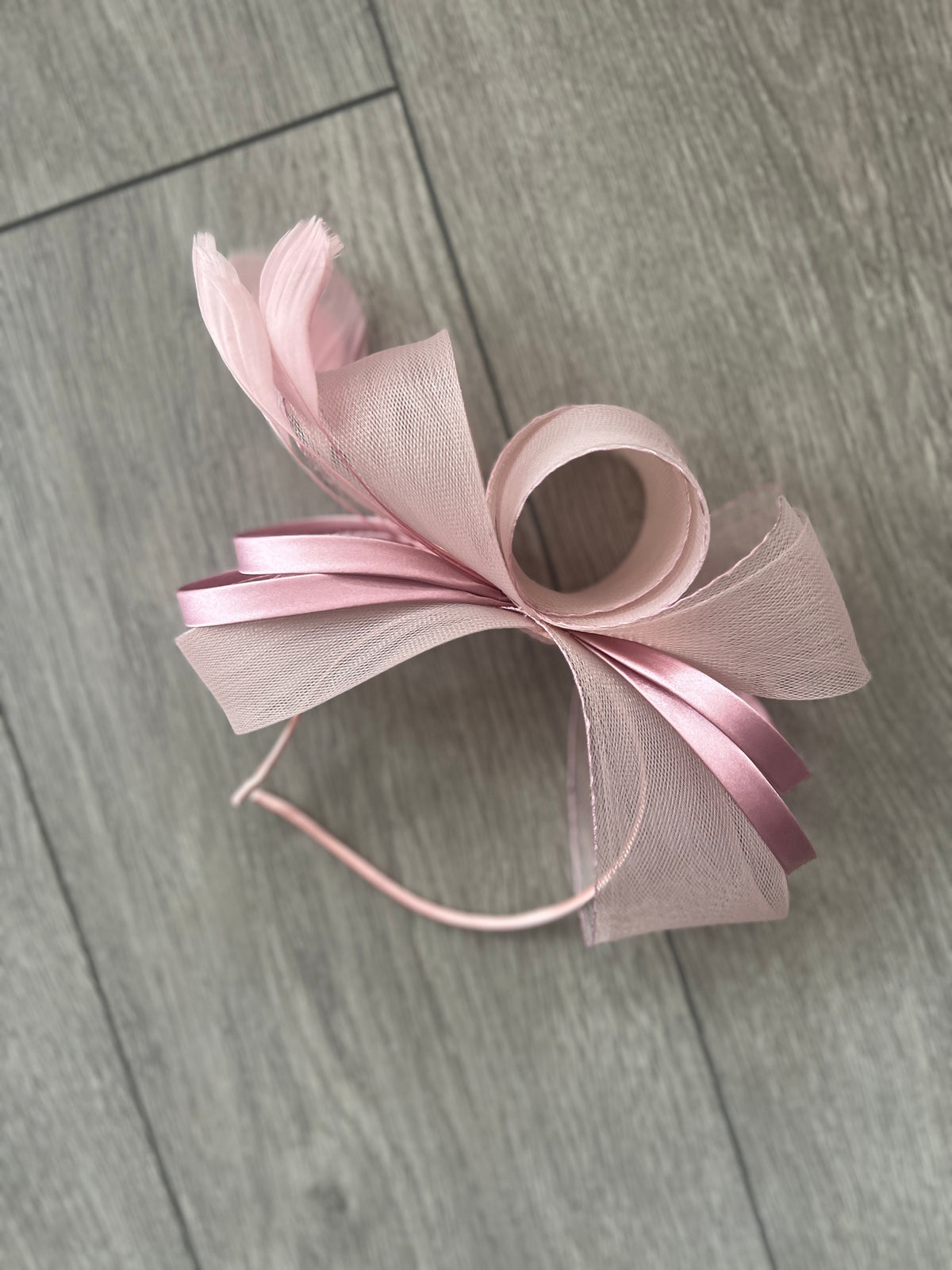 Dusky Pink Large Loop Crinoline &amp; Satin Headband Fascinator-Fascinators Direct
