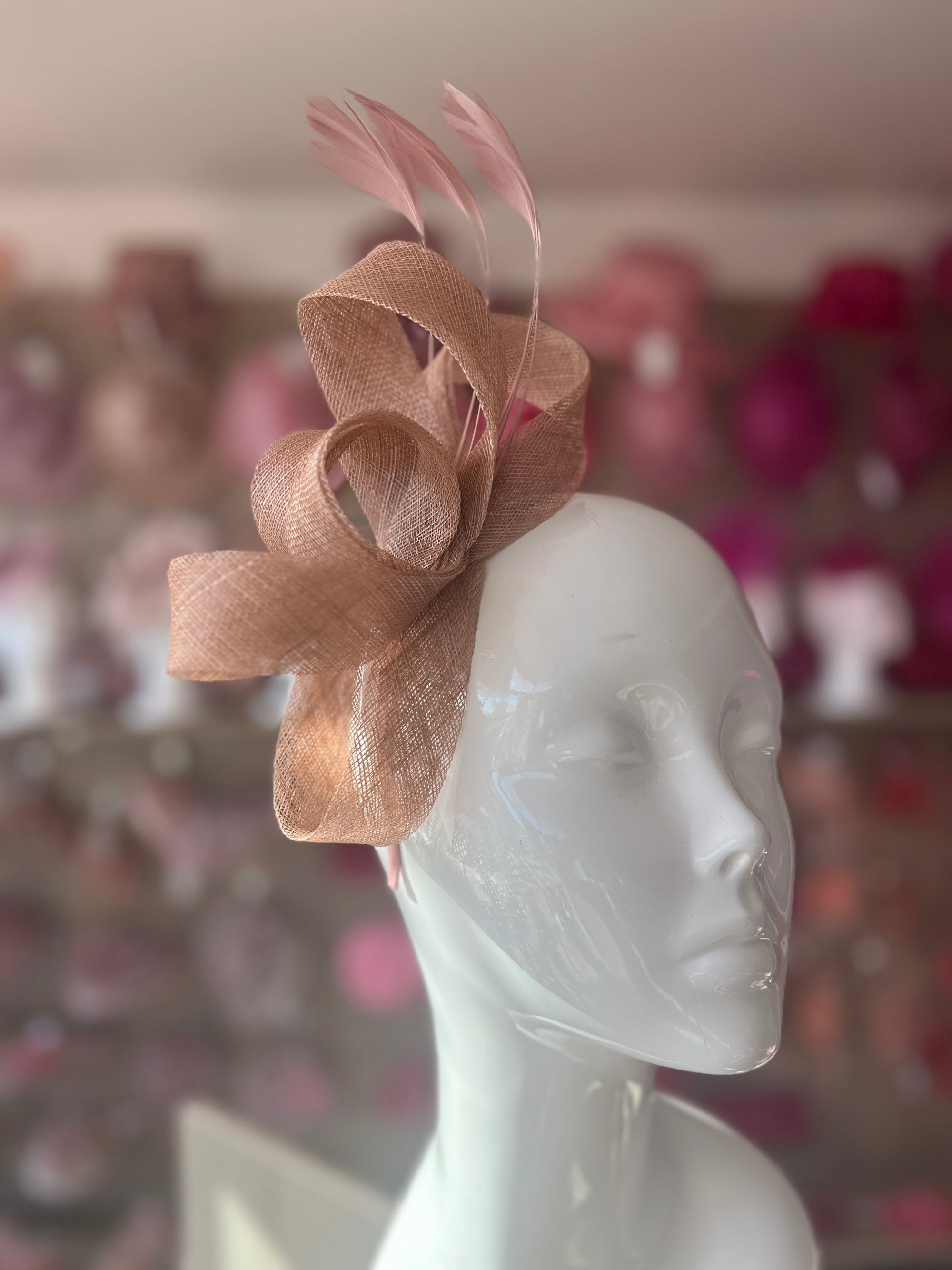 Dusky Pink Large Loop Feather Headband Fascinator-Fascinators Direct