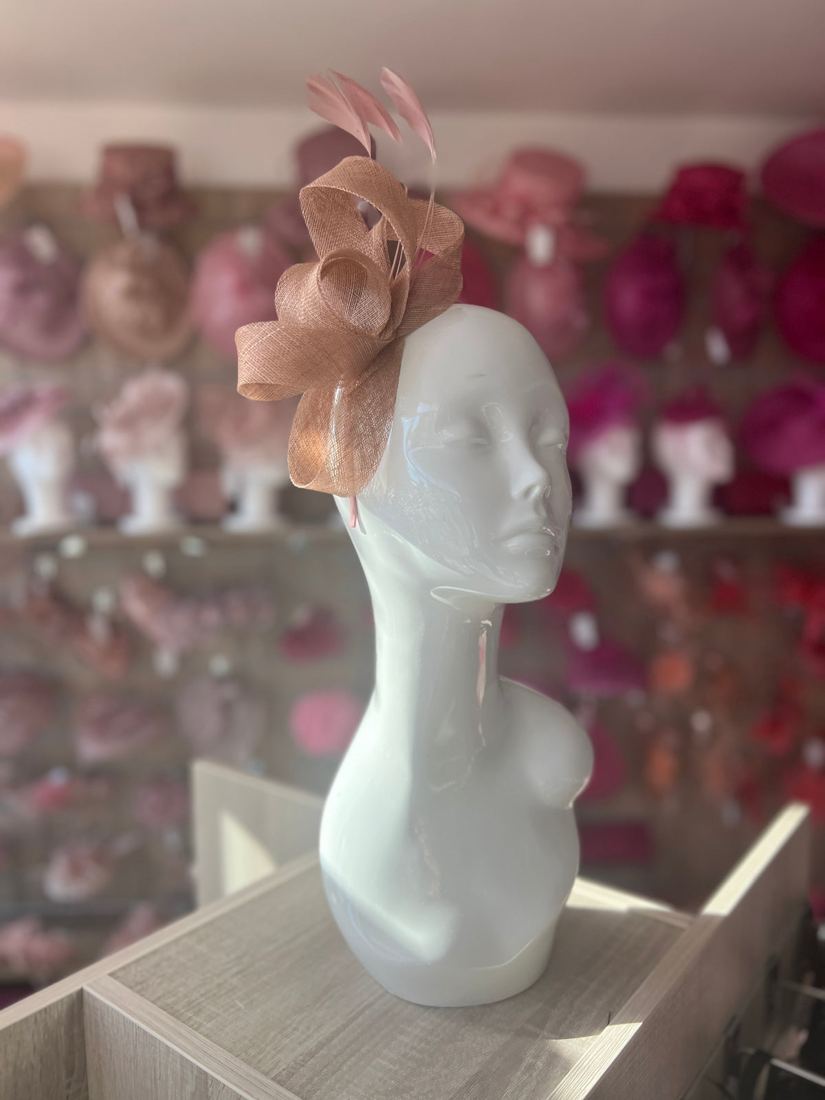 Dusky Pink Large Loop Feather Headband Fascinator-Fascinators Direct