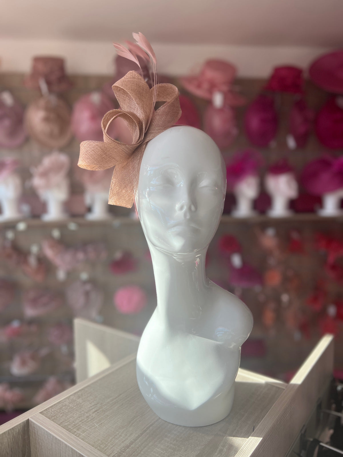 Dusky Pink Large Loop Feather Headband Fascinator-Fascinators Direct