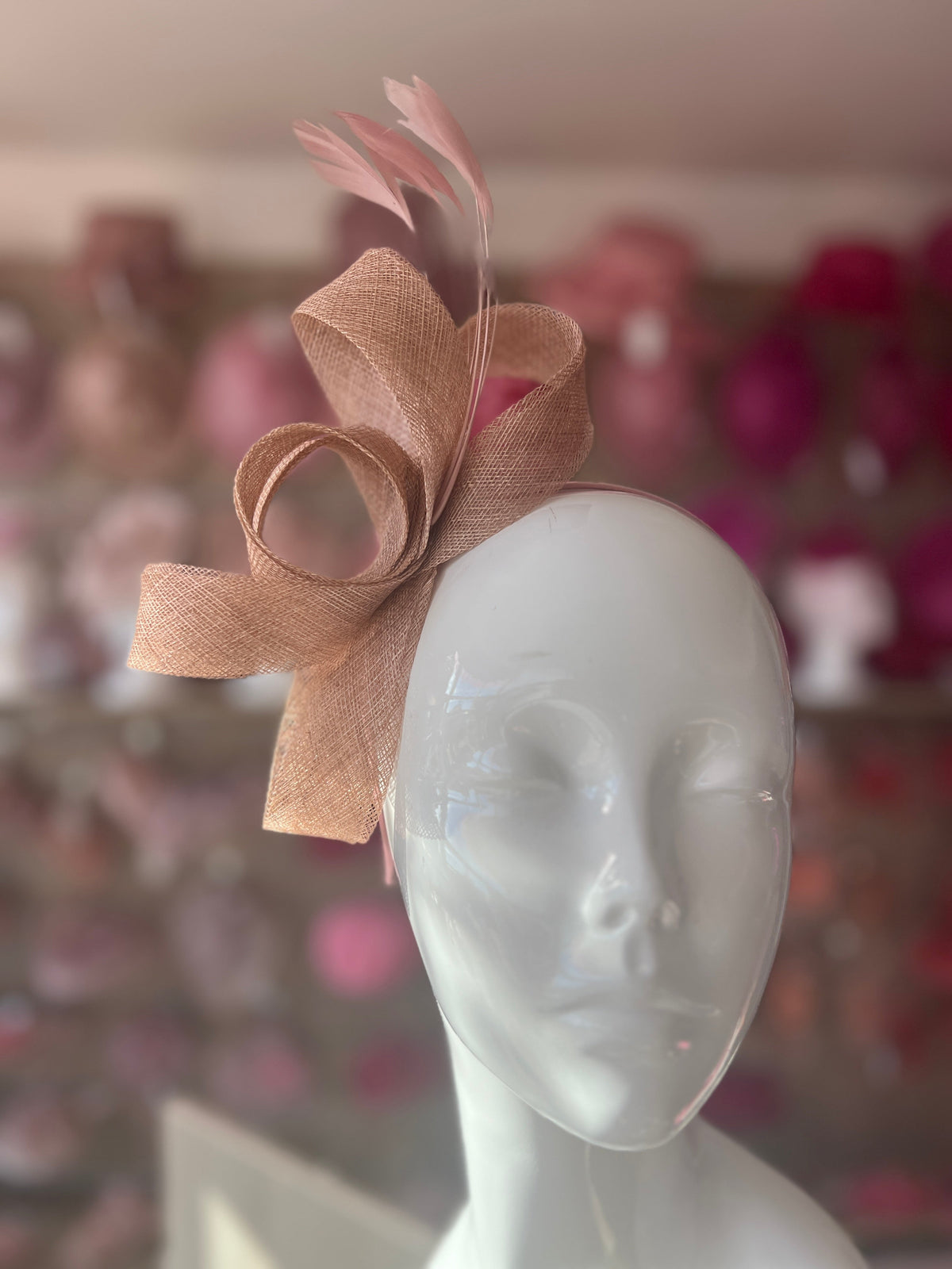 Dusky Pink Large Loop Feather Headband Fascinator-Fascinators Direct