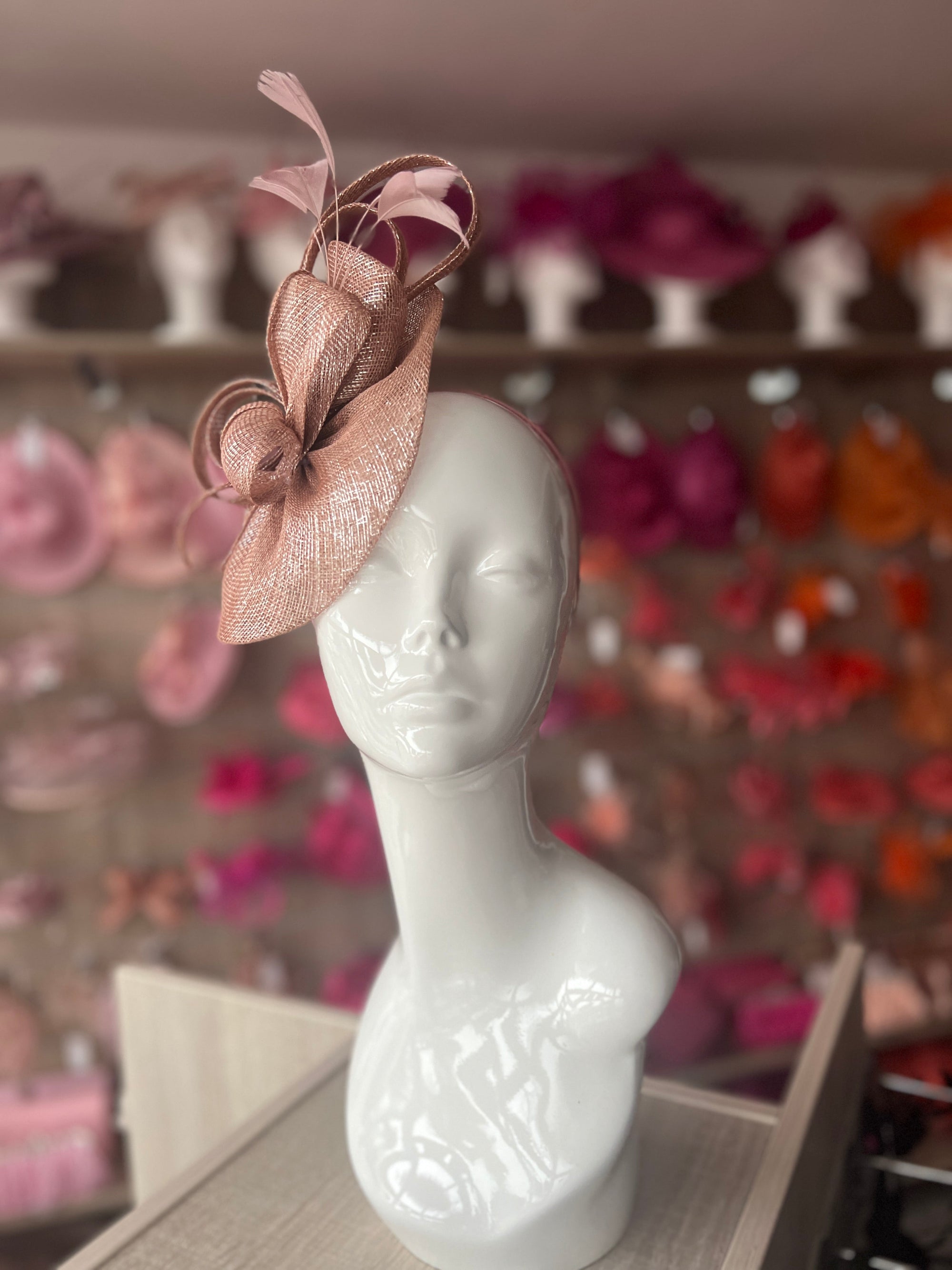 Dusky Pink Metallic Fascinator With Oval Base-Fascinators Direct