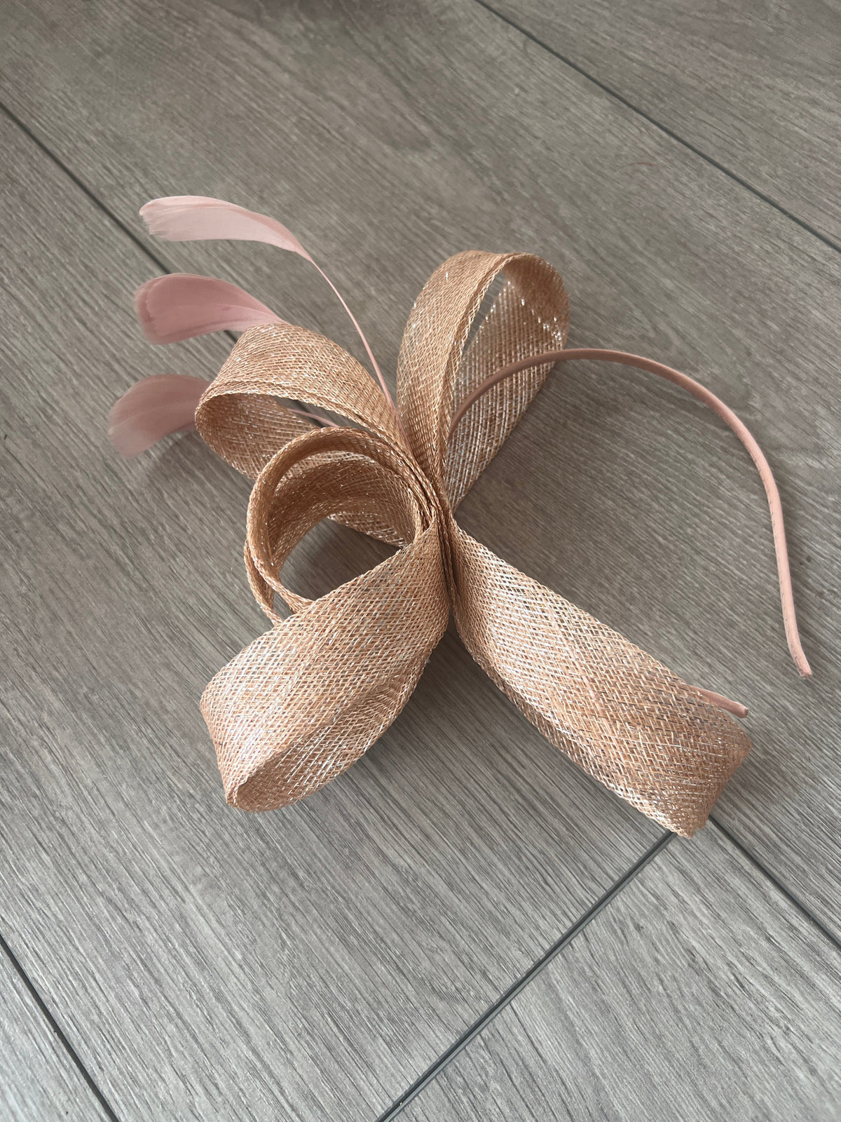 Dusky Pink Metallic Large Loop Feather Headband Fascinator-Fascinators Direct