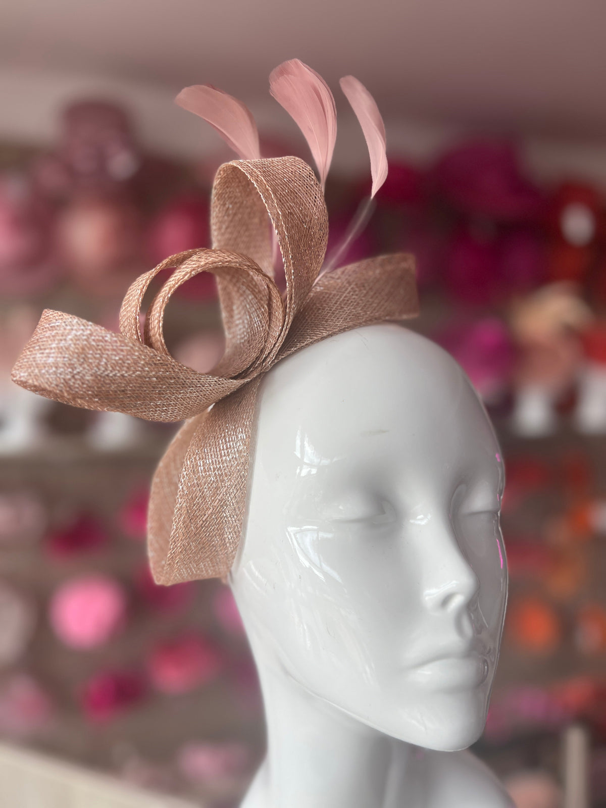Dusky Pink Metallic Large Loop Feather Headband Fascinator-Fascinators Direct