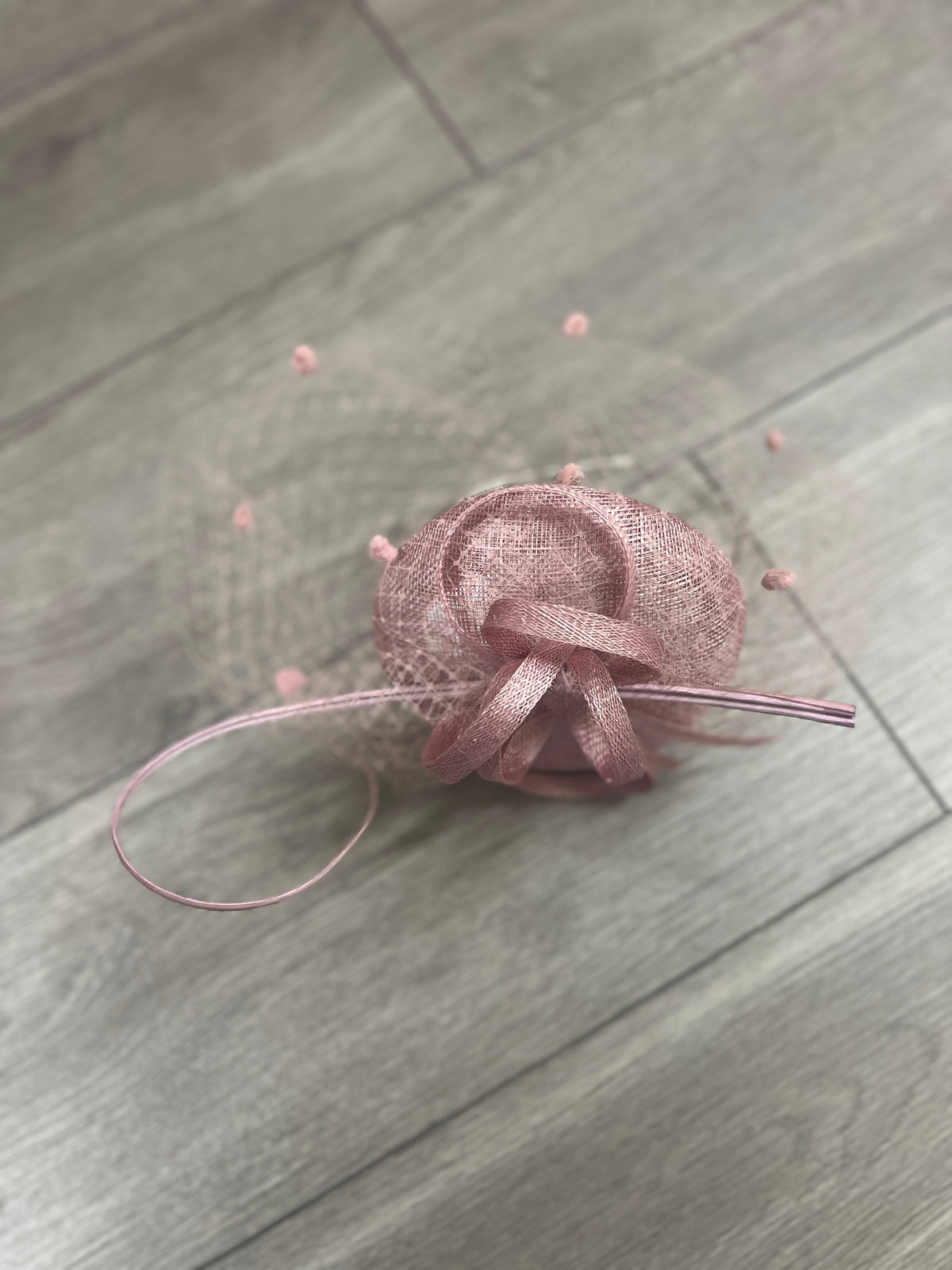 Dusky Pink Pillbox Hat with Veil &amp; Curled Quill-Fascinators Direct