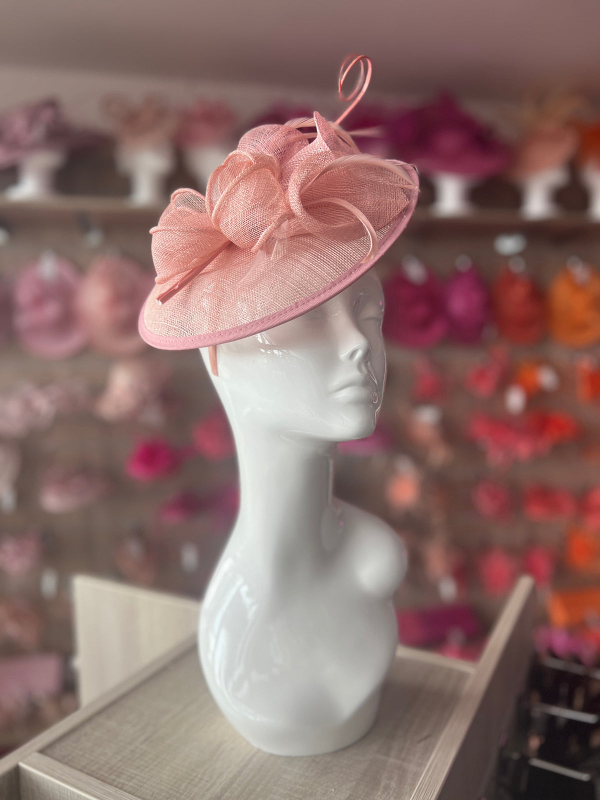 Dusky Pink Sinamay Petunia Flower Fascinator With A Saucer Base-Fascinators Direct
