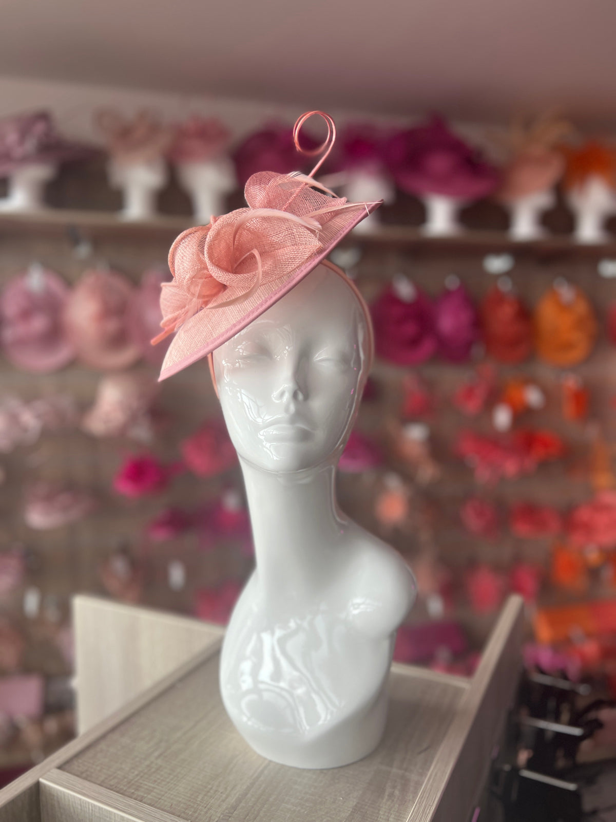 Dusky Pink Sinamay Petunia Flower Fascinator With A Saucer Base-Fascinators Direct
