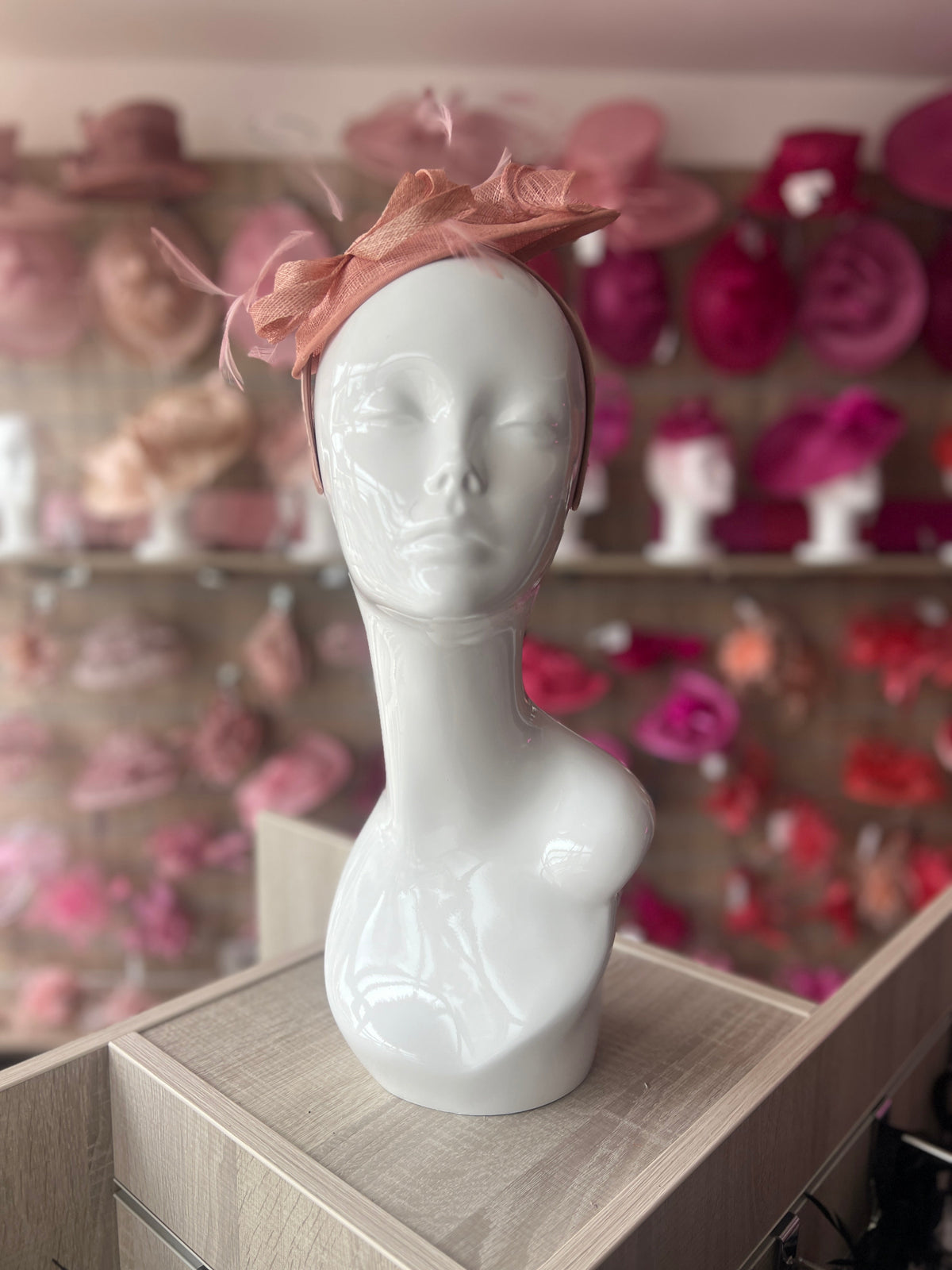 Dusky Pink Teardrop Fascinator with Curled Sinamay Loops-Fascinators Direct