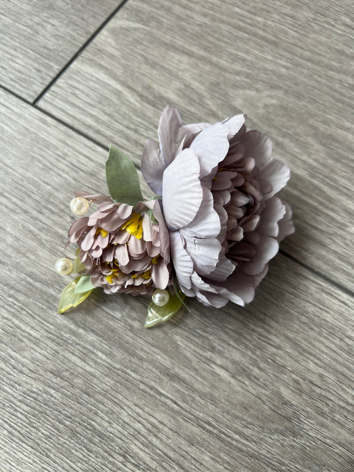 Dusky Purple Peony Flower Hair Clip with Pearls &amp; Leafs-Fascinators Direct