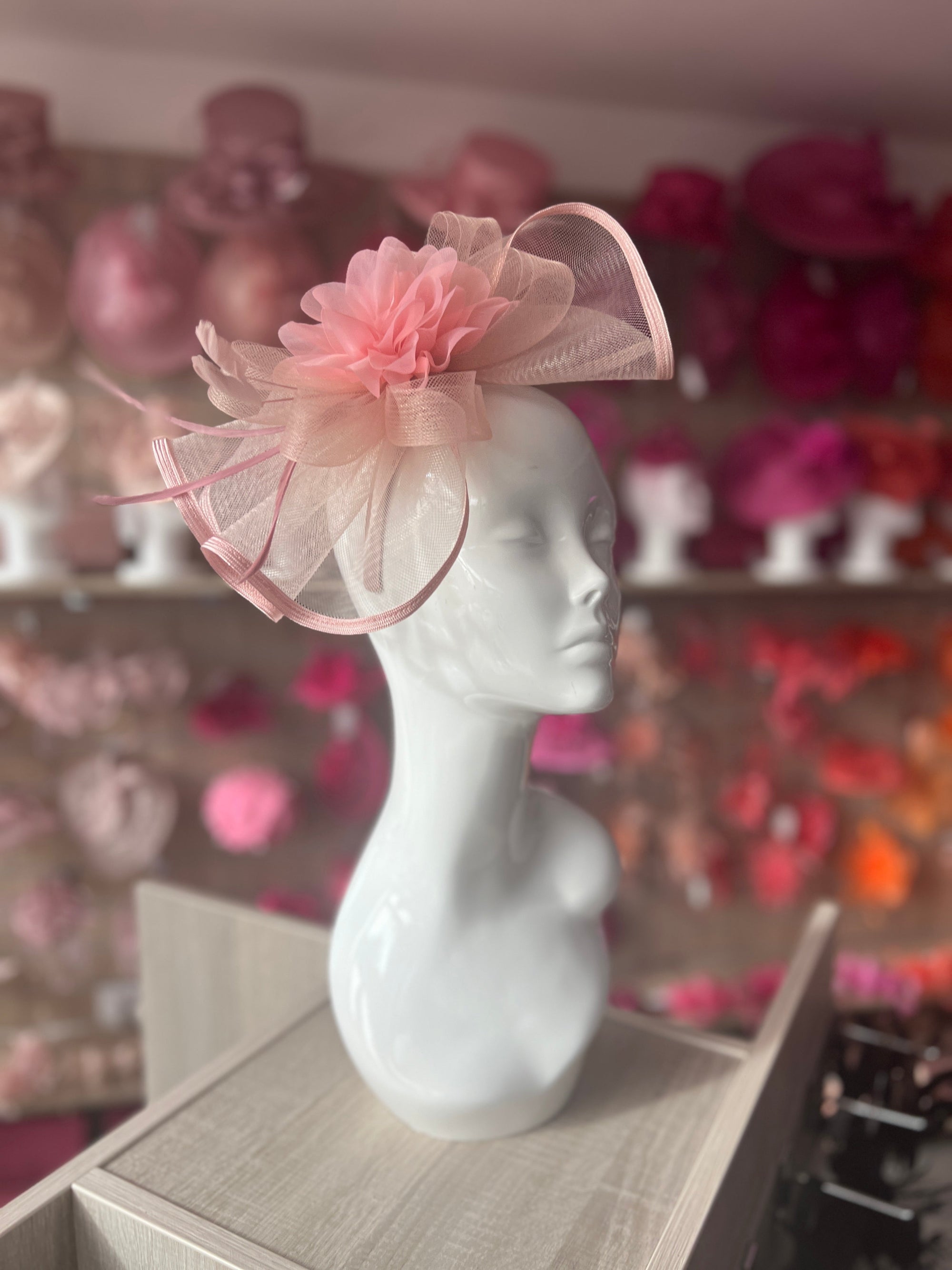 Dusty Pink Fascinator Fluted Crinoline & Flower-Fascinators Direct