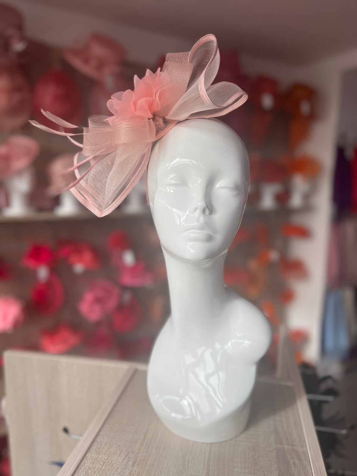 Dusty Pink Fascinator Fluted Crinoline &amp; Flower-Fascinators Direct