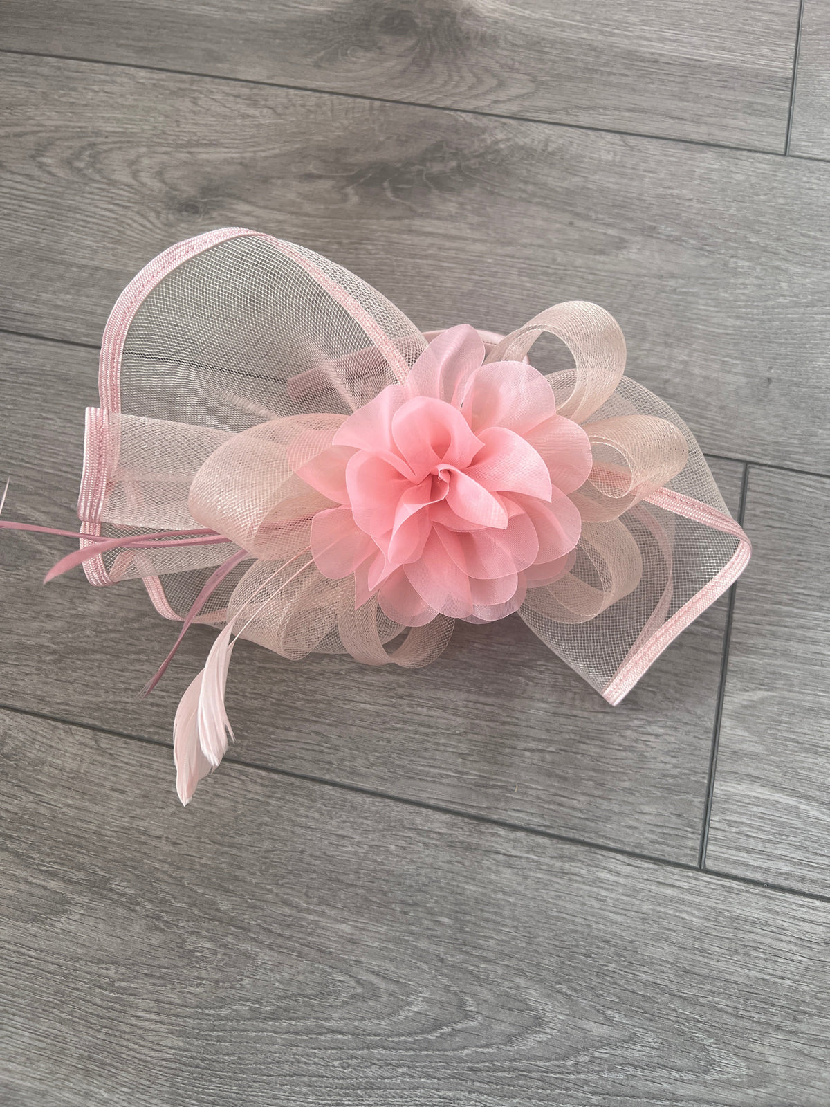Dusty Pink Fascinator Fluted Crinoline &amp; Flower-Fascinators Direct