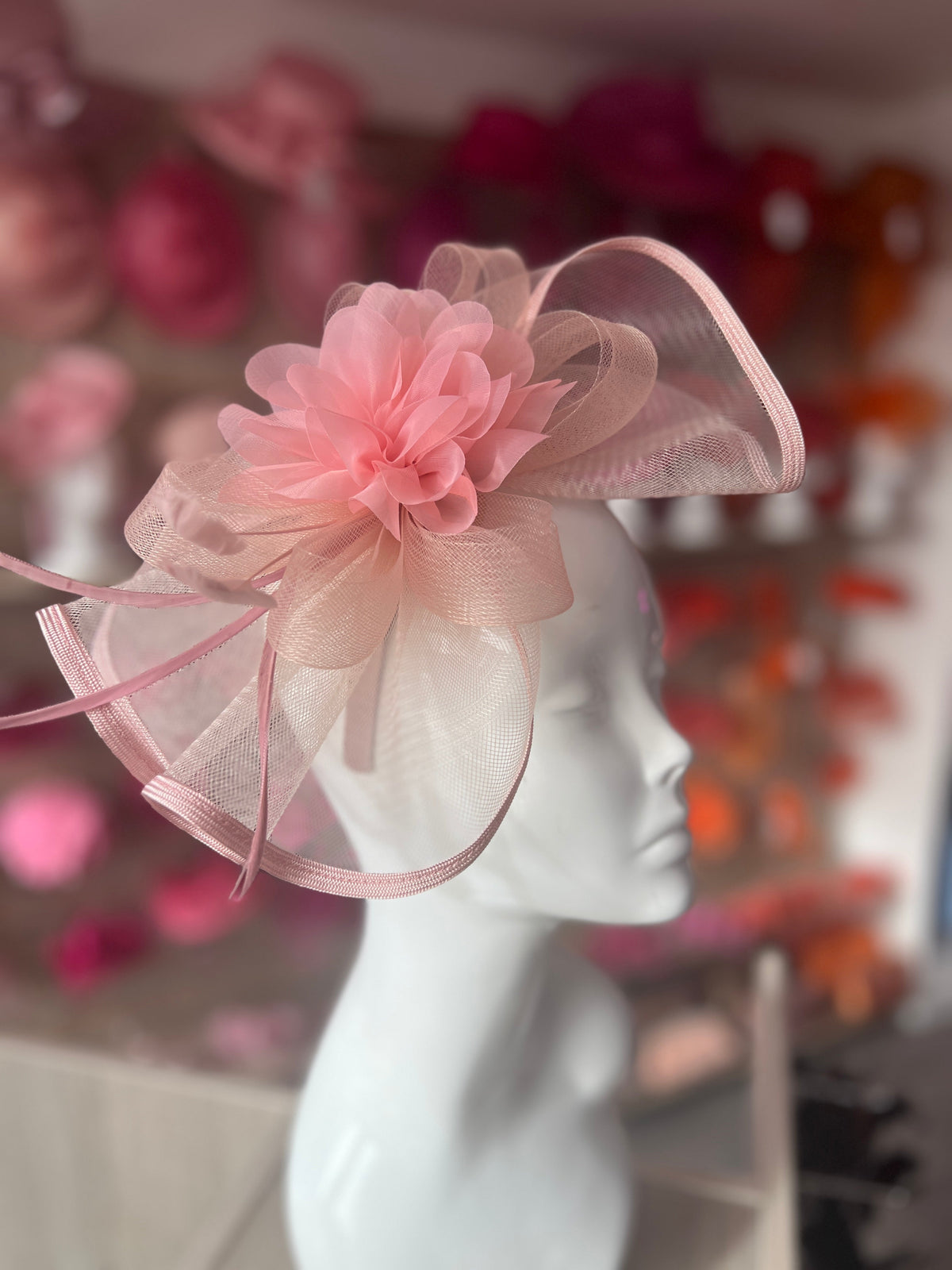 Dusty Pink Fascinator Fluted Crinoline &amp; Flower-Fascinators Direct