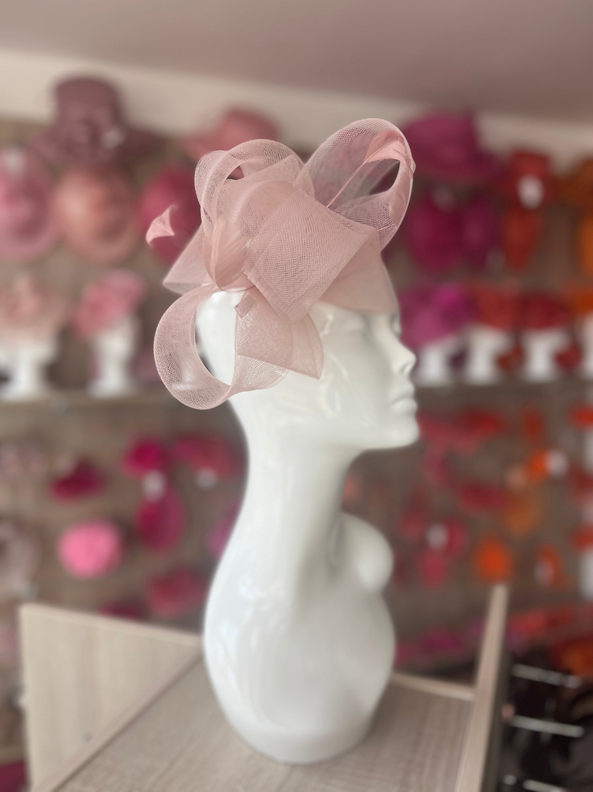 Dusty Pink Large Loop Fascinator With Feathers-Fascinators Direct