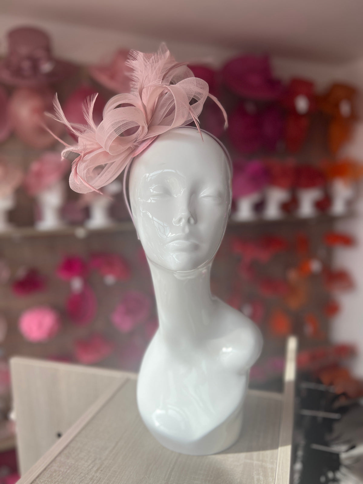 Dusty Pink Loop Bow Fascinator With Feathers-Fascinators Direct