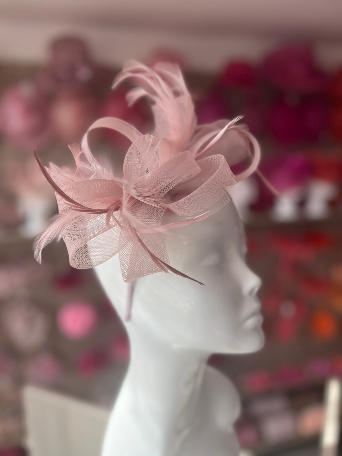 Dusty Pink Loop Bow Fascinator With Feathers-Fascinators Direct