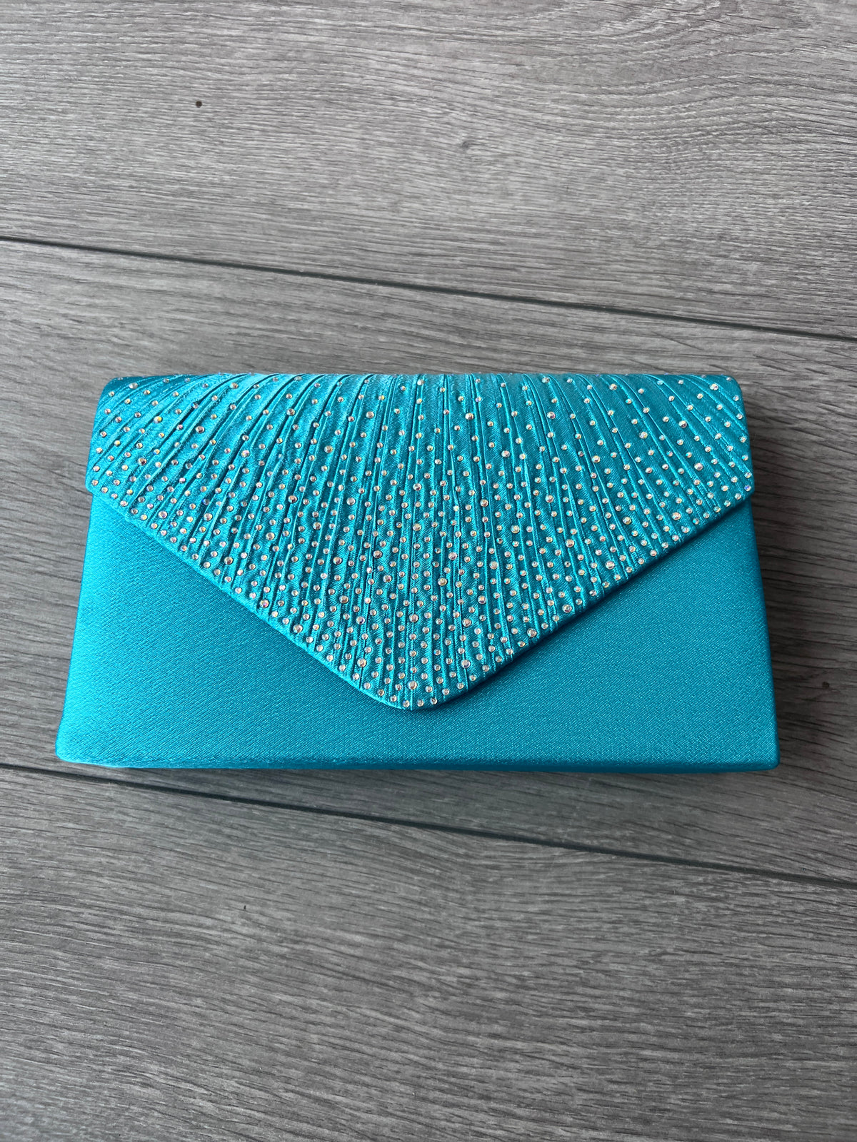 Turquoise Envelope Clutch Bag With Rhinestones