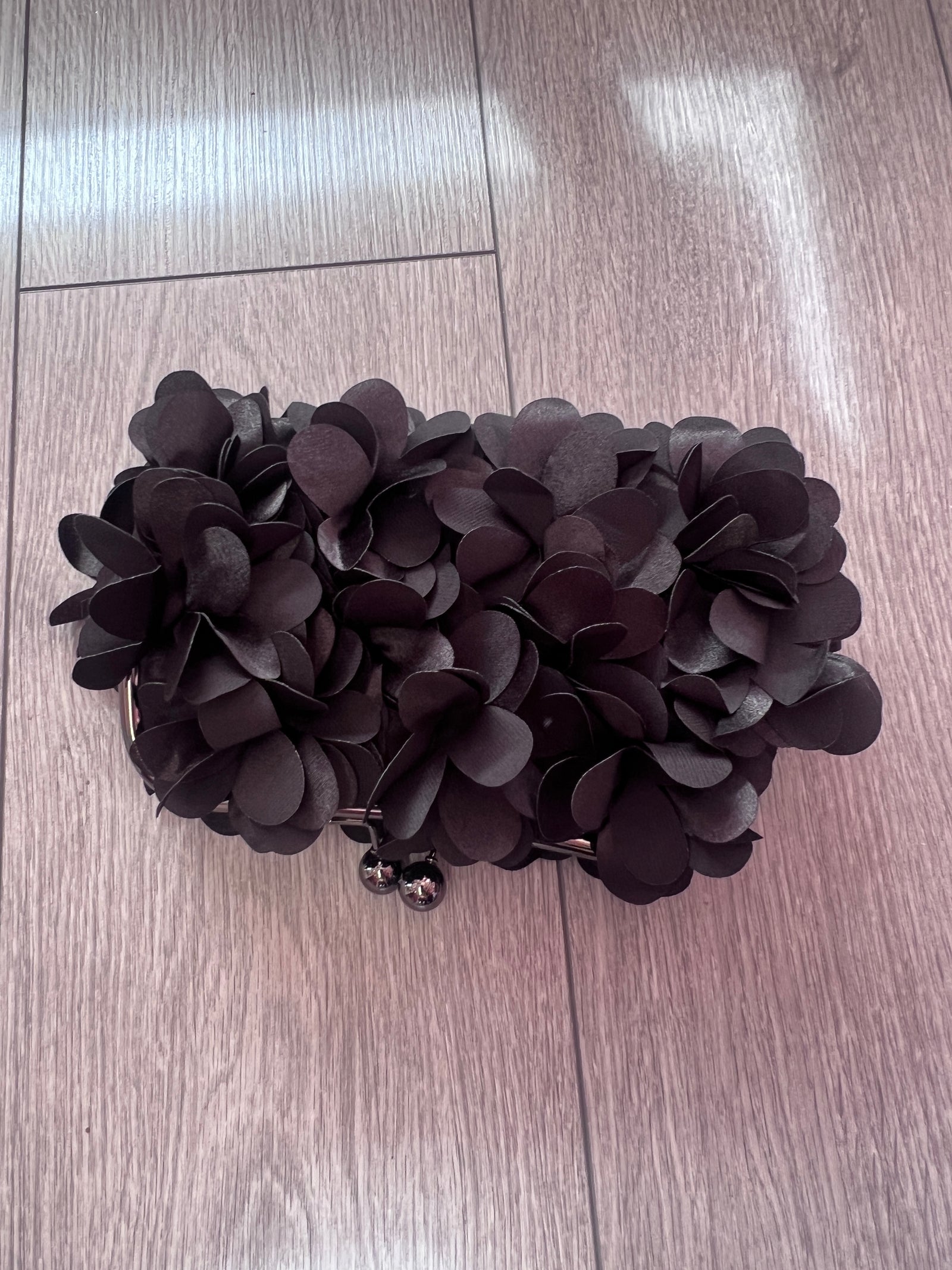 Black Satin Flower Petal Clutch Bag