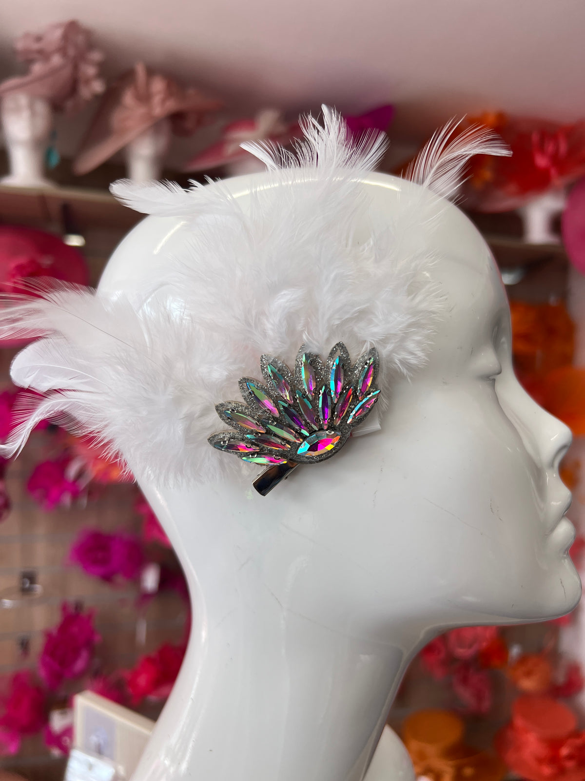 White Art Deco Style Feather Flapper Hair Clip
