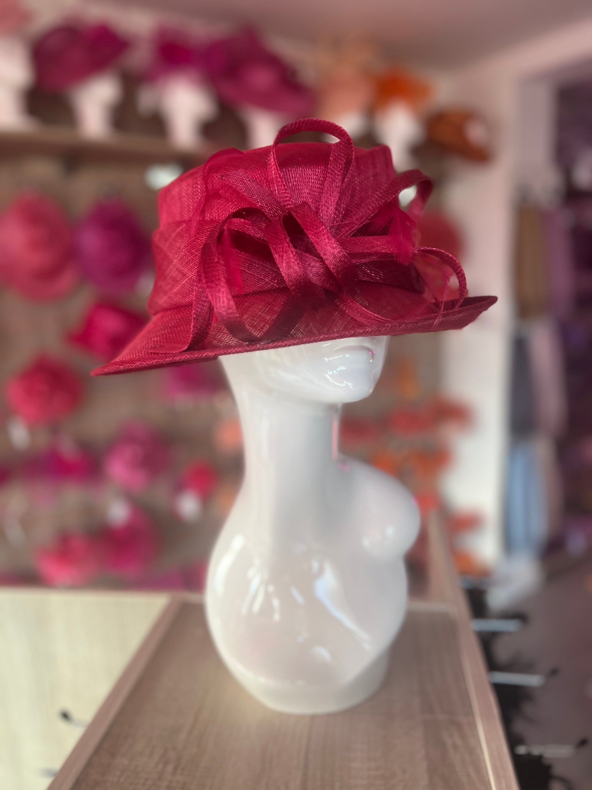 Short Brim Burgundy Occasion Hat