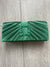 Emerald Green Satin Pleated Clutch Bag With Jewel Embellishment