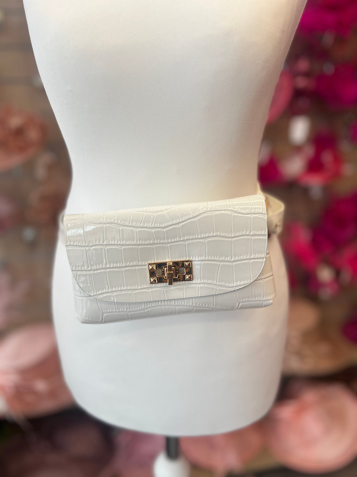 White Mini Crocodile Embossed Belt Bag