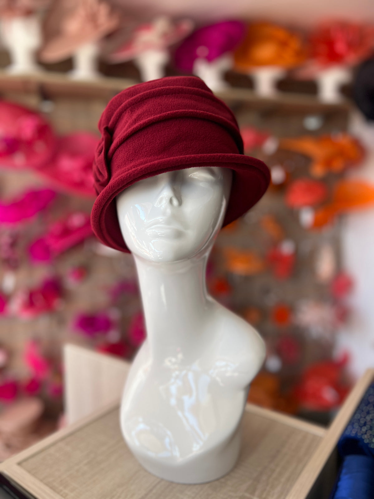 Burgundy Winter Cloche Beanie Hat With Bow Detail