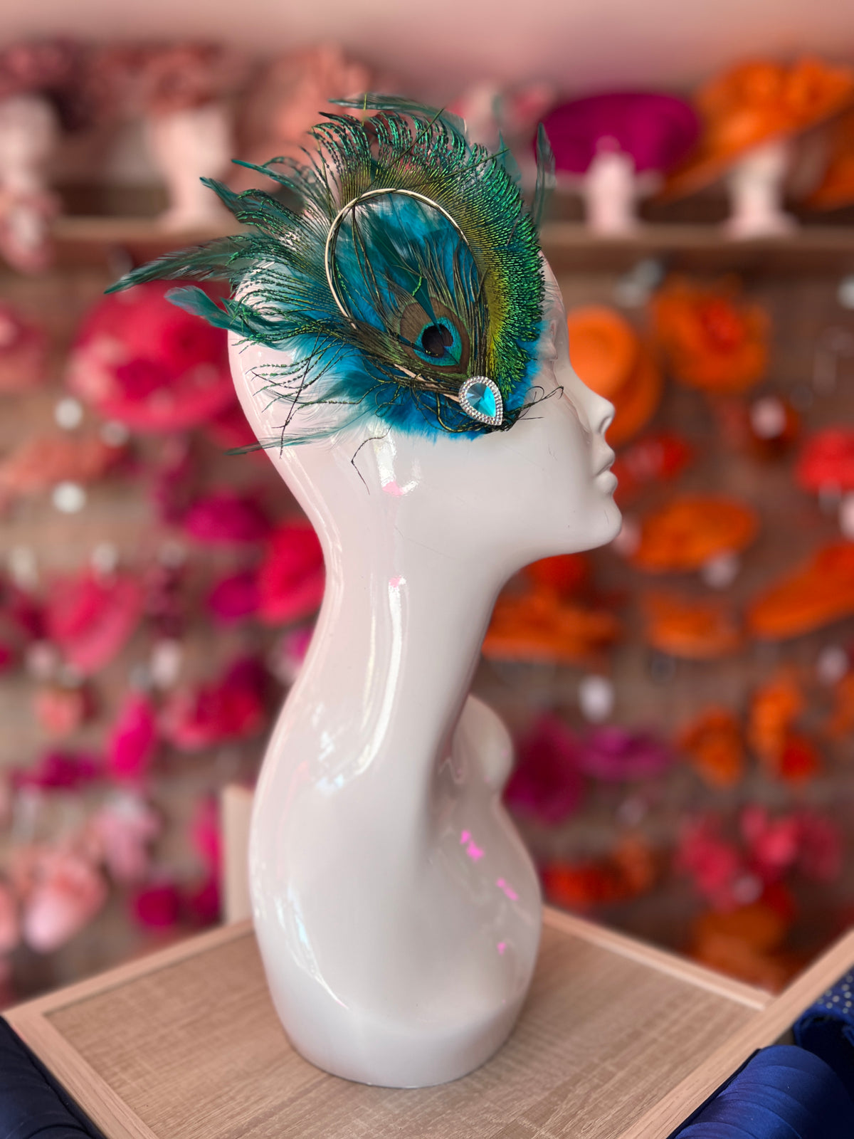 Vintage Blue Peacock Feather Fascinator on Hair Clip
