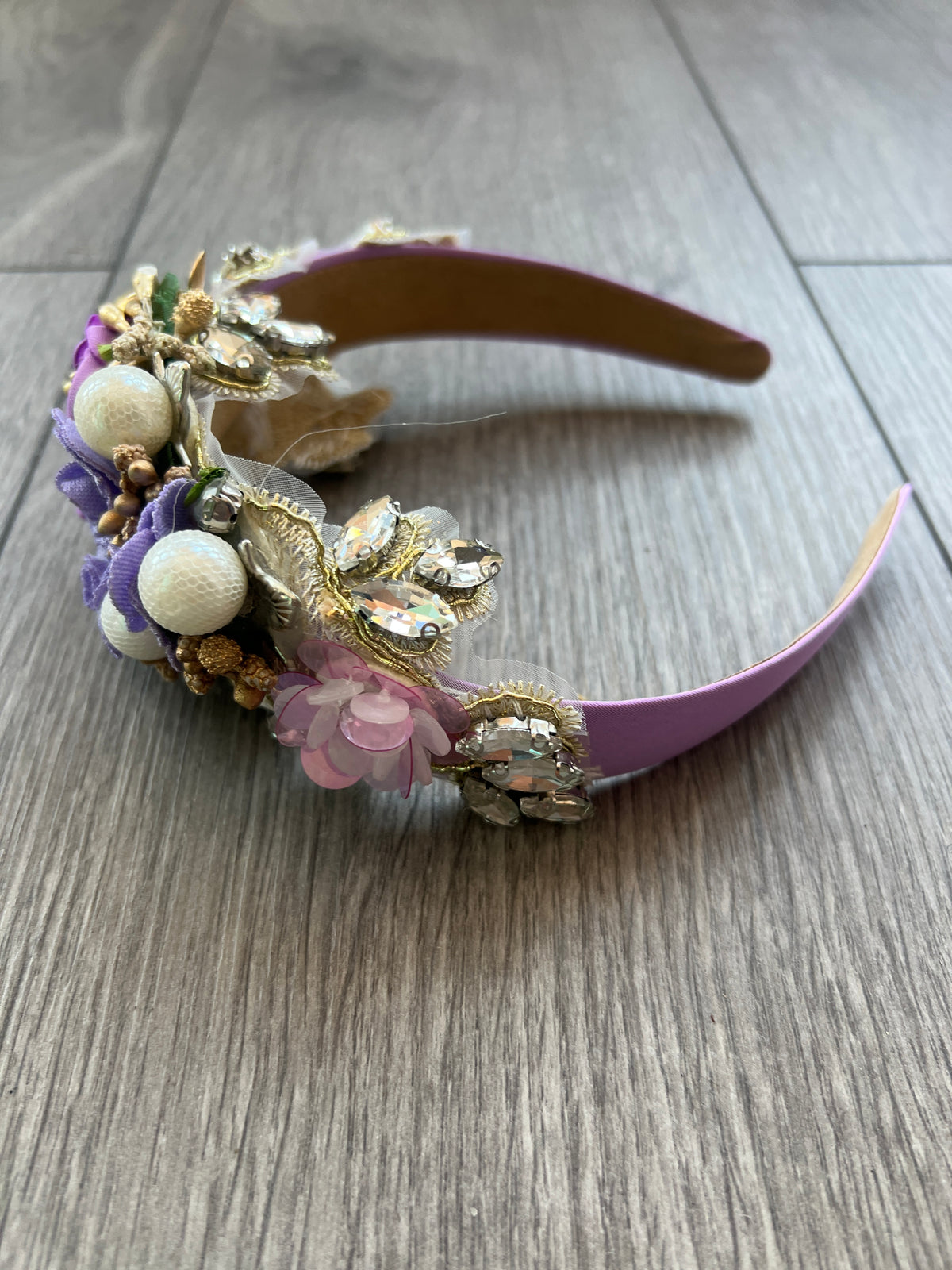 Lilac Flower Headband With Pearls &amp; Diamantes