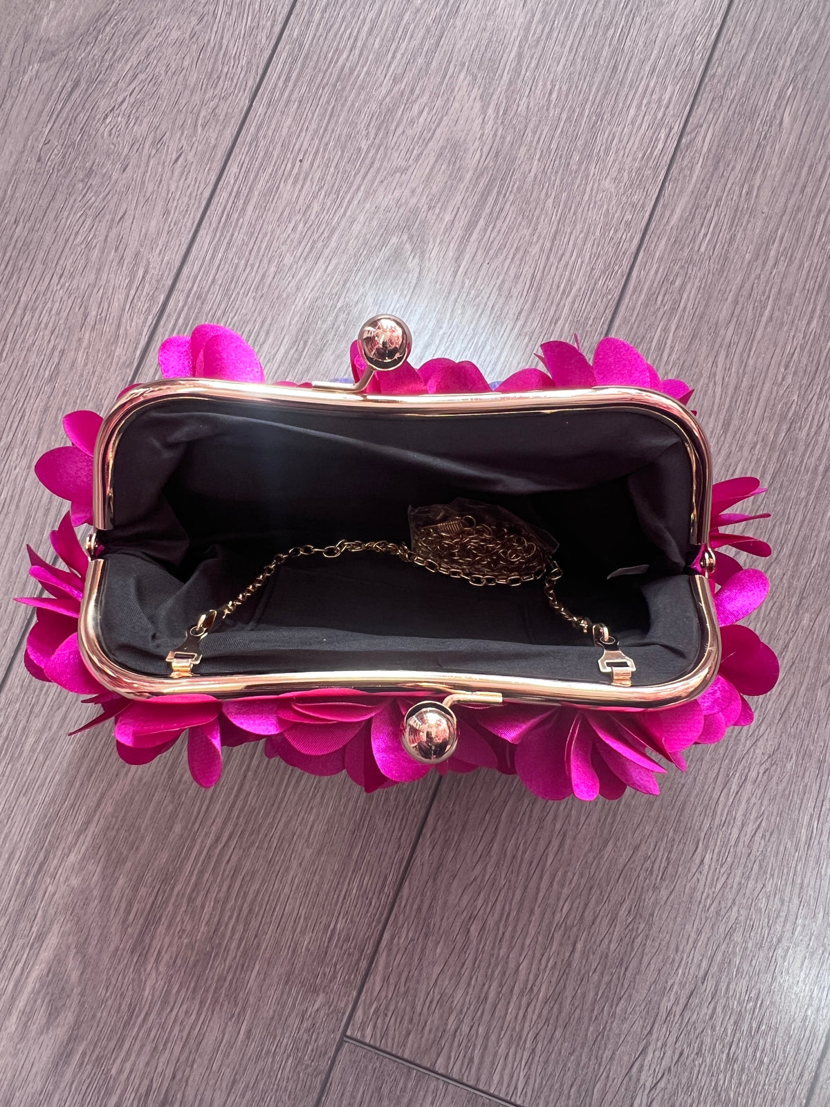 Fuchsia Pink Satin Flower Petal Clutch Bag