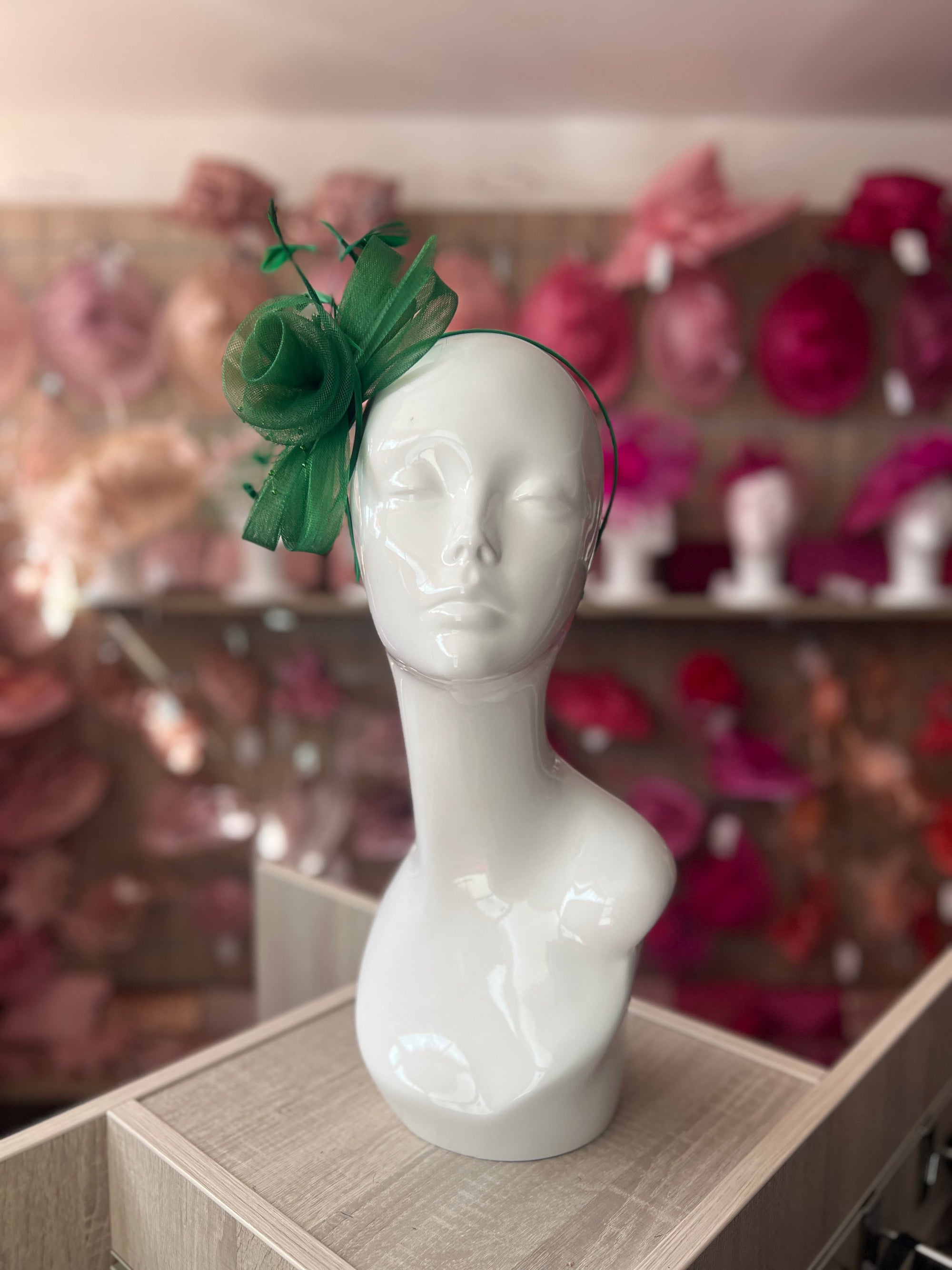 EMERALD GREEN CRINOLINE FASCINATOR WITH BEADS, LOOPS & NETTING-Fascinators Direct