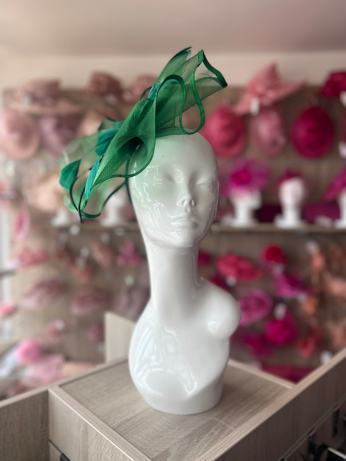 Emerald Green Large Fascinator with Ruched Crinoline &amp; Flower-Fascinators Direct