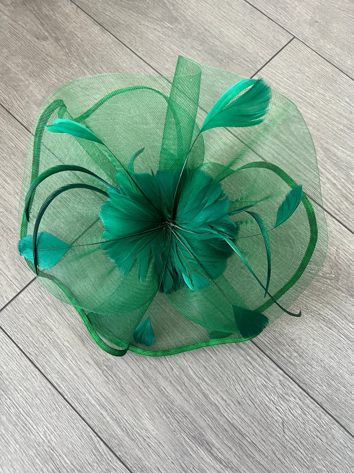 Emerald Green Large Fascinator with Ruched Crinoline &amp; Flower-Fascinators Direct