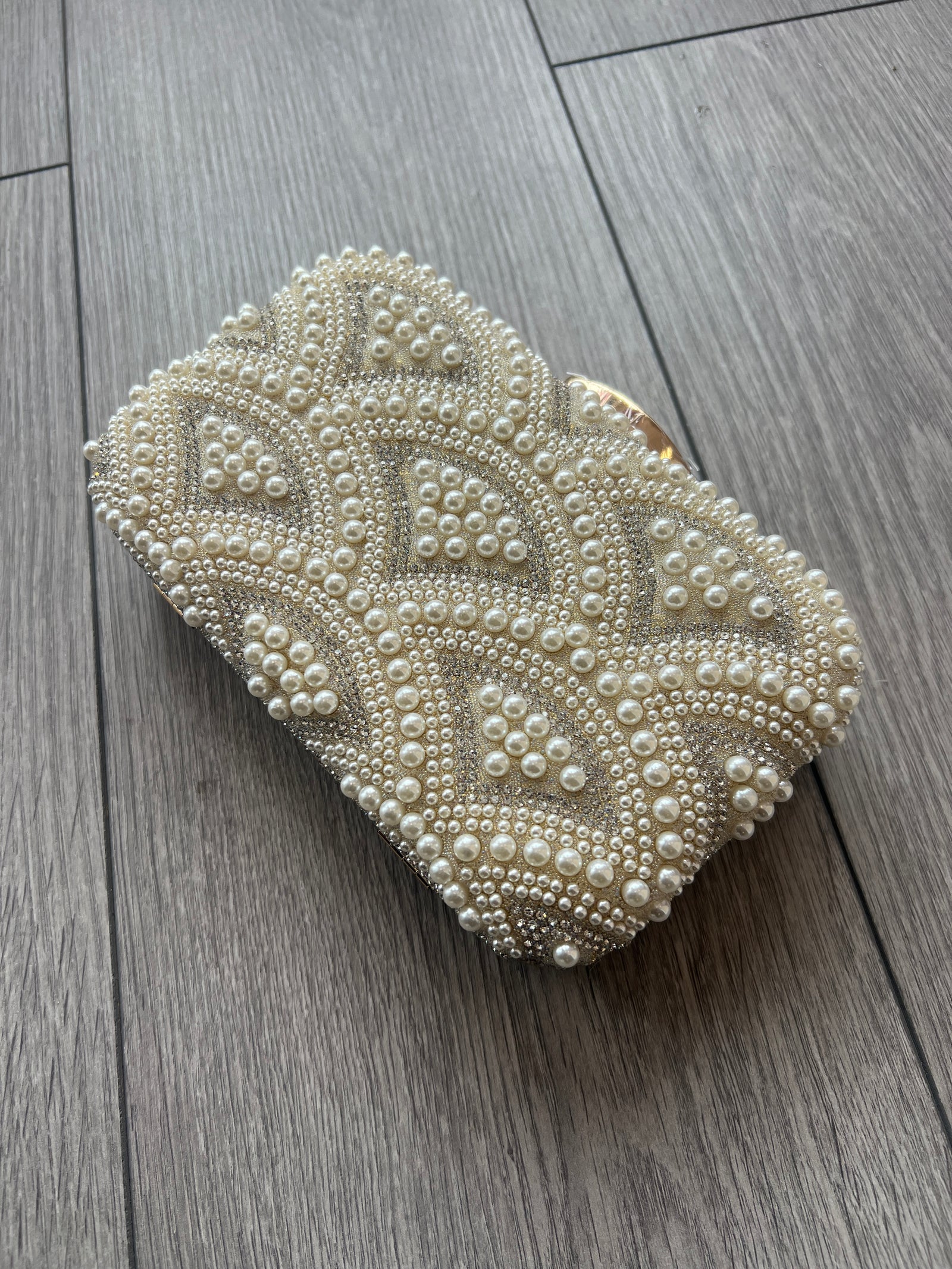 Elegance Pearl Vintage Box Clutch Bag - Ivory-Fascinators Direct