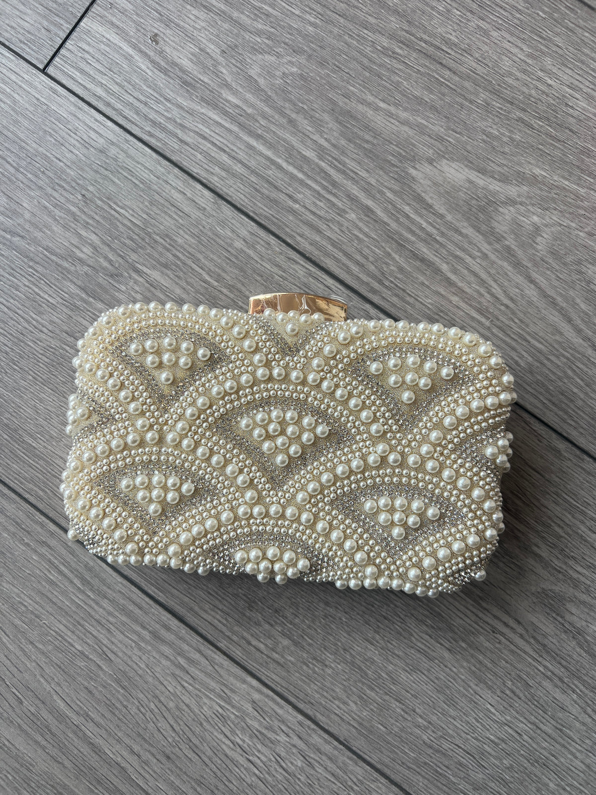 Elegance Pearl Vintage Box Clutch Bag - Ivory-Fascinators Direct